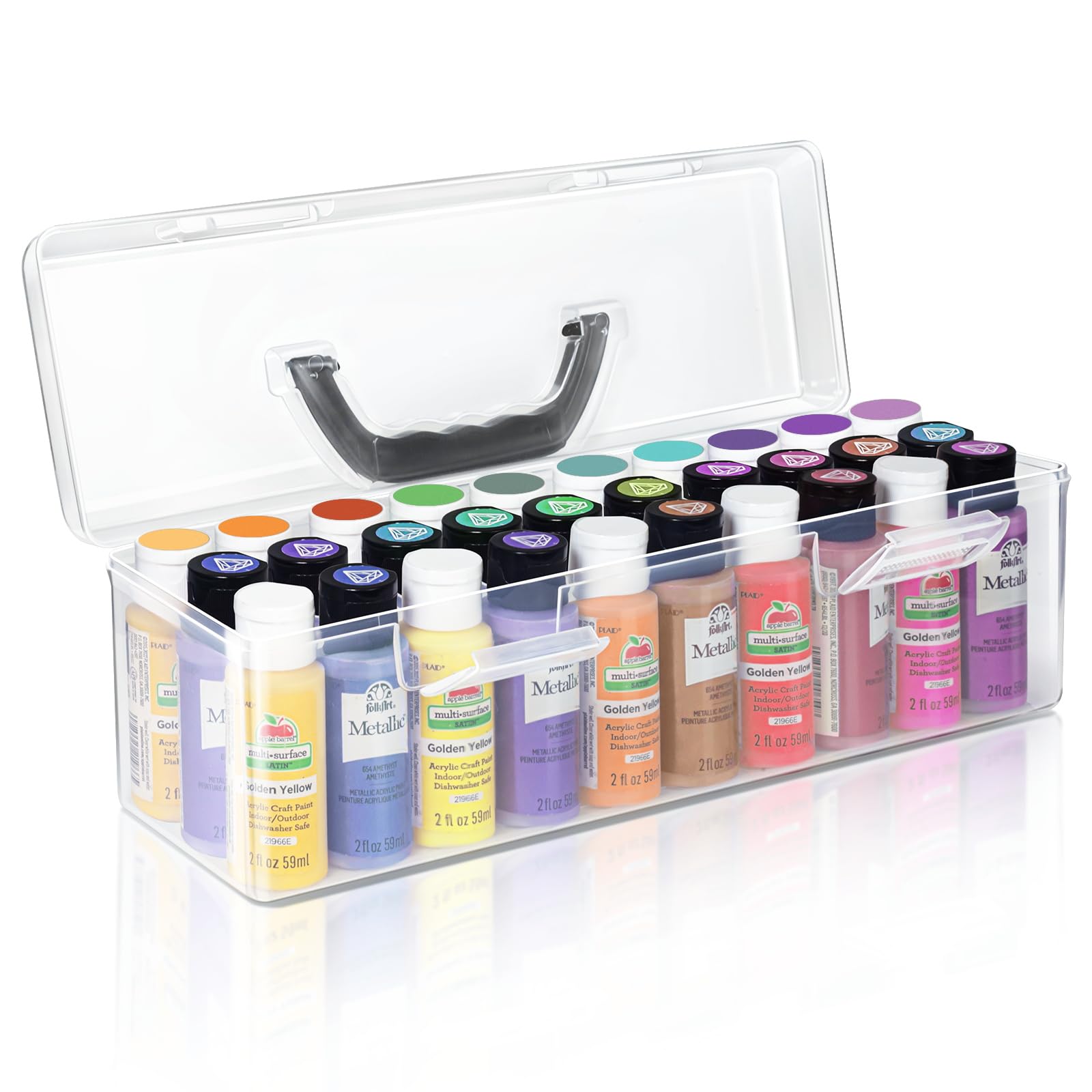 Vowcarol 30 Bottle Acrylic Paint Storage Box - Clear Craft Paint Organizer for 2 fl oz Apple Barrel Paints | Perfect for Artists, DIY Projects & Classroom Art Supplies