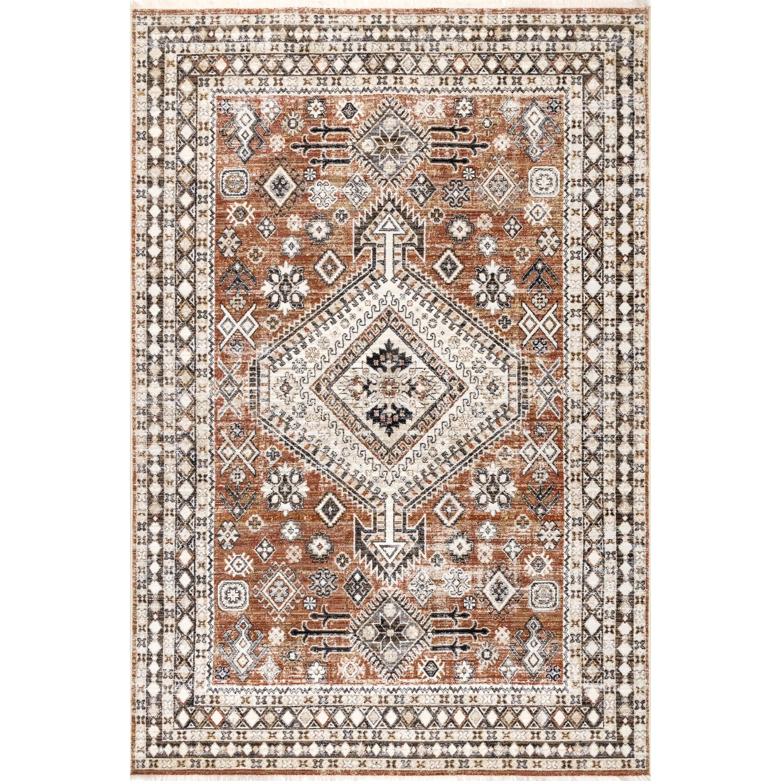 nuLOOM Fringed Performance Indoor Area Rug 8' x 10' Vanesa Rust - Power Loomed, Easy to Clean, Durable & Non-Shedding - Perfect for Living Room, Bedroom & High Traffic Areas