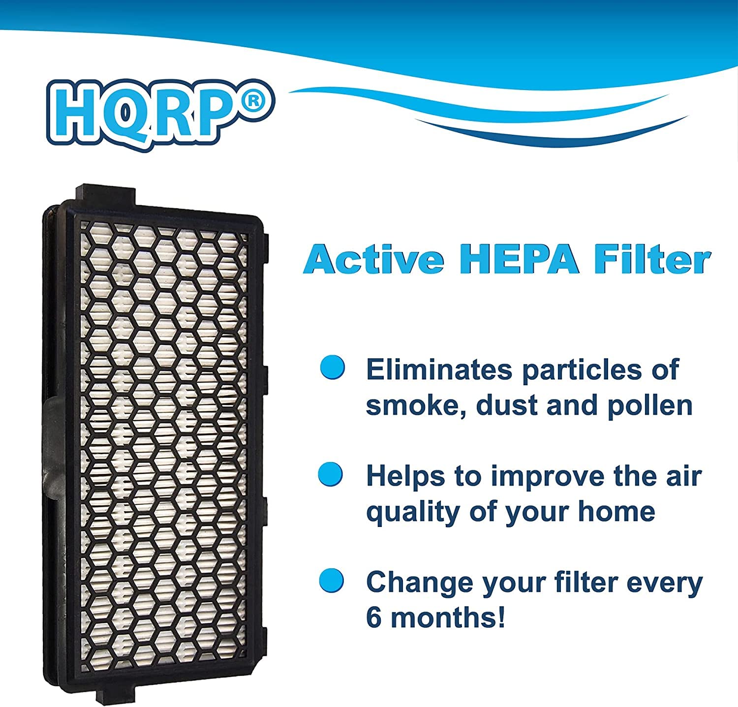 HQRP 2-Pack Active HEPA Replacement Filters Compatible with Miele Pisces S5281 & Neptune Canister Vacuum Cleaners - for Dust, Pollen, Pet Hair & Allergen Removal