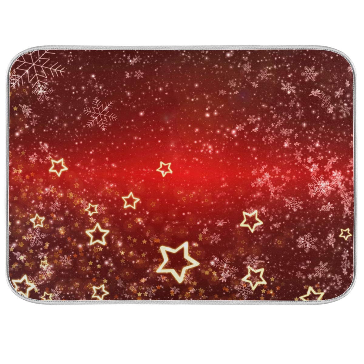 Christmas Dish Drying Mat - Red Snowflake Design Absorbent Heat-Resistant Kitchen Countertop Sink Pad (18x24 Inch) - Perfect for Holiday Dish Drying & Decorating Your Festive Kitchen