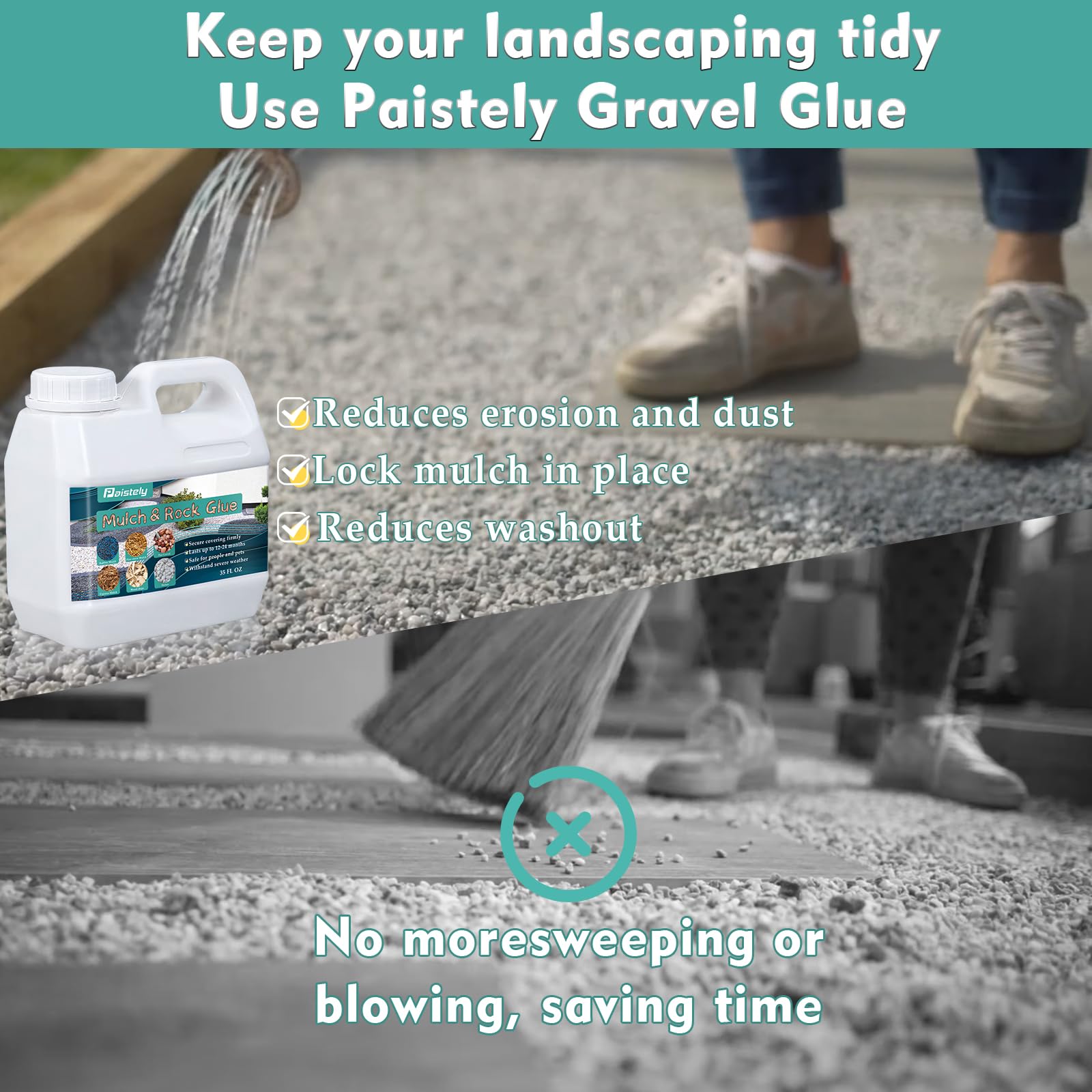 64Oz Concentrated Mulch Glue for Landscaping - Strong Adhesive for Pea Gravel, Rocks & Mulch Binder | Non-Toxic, Long-Lasting Mulch Lock Solution | Perfect for Garden Pathways, Driveways & Landscape Projects