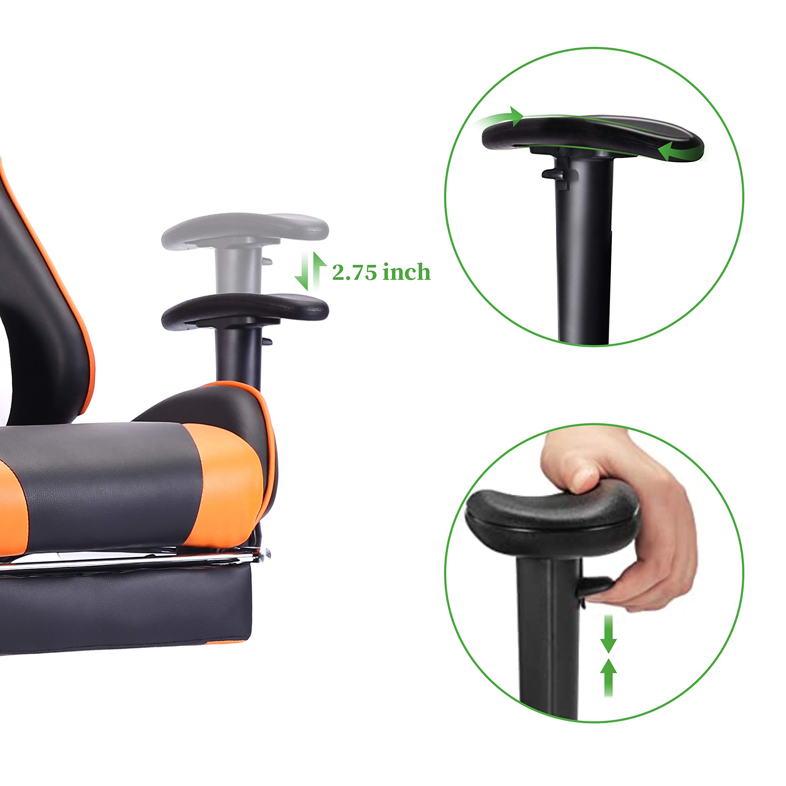 EDWELL Ergonomic Gaming Chair - High Back PU Leather Office Chair with Adjustable Headrest, Lumbar Support & Footrest for Adults - Orange Computer Desk Chair for Gaming, Work & Home Office
