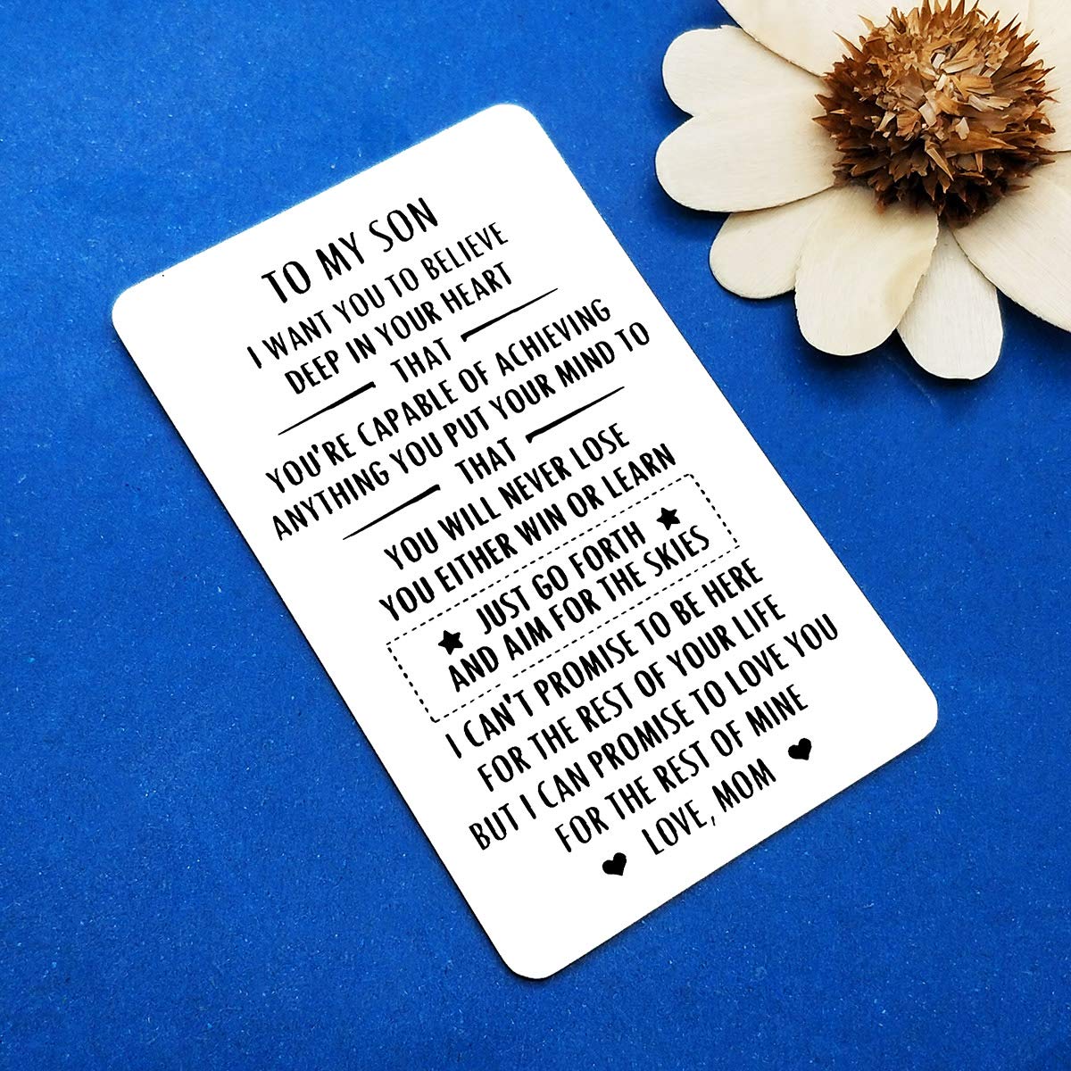 To My Son Inspirational Gifts - Motivational Engraved Metal Wallet Inserts, Encouragement Cards for Birthday, Christmas, Graduation - Perfect for Daily Reminders & Special Occasions