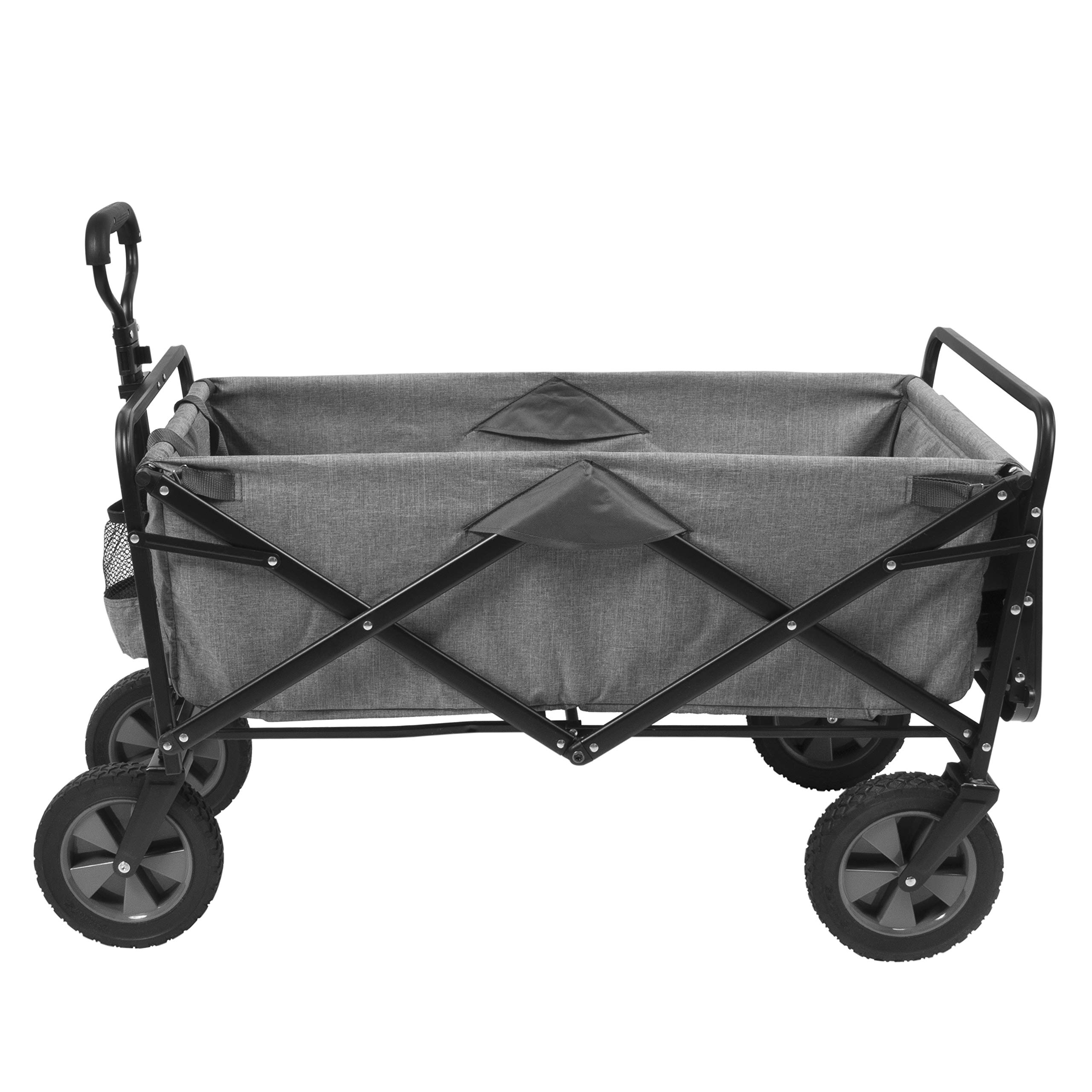 Mac Sports Collapsible Folding Outdoor Utility Wagon with Side Table - Light Grey Portable Cart for Beach, Camping, Picnic & Garden Use
