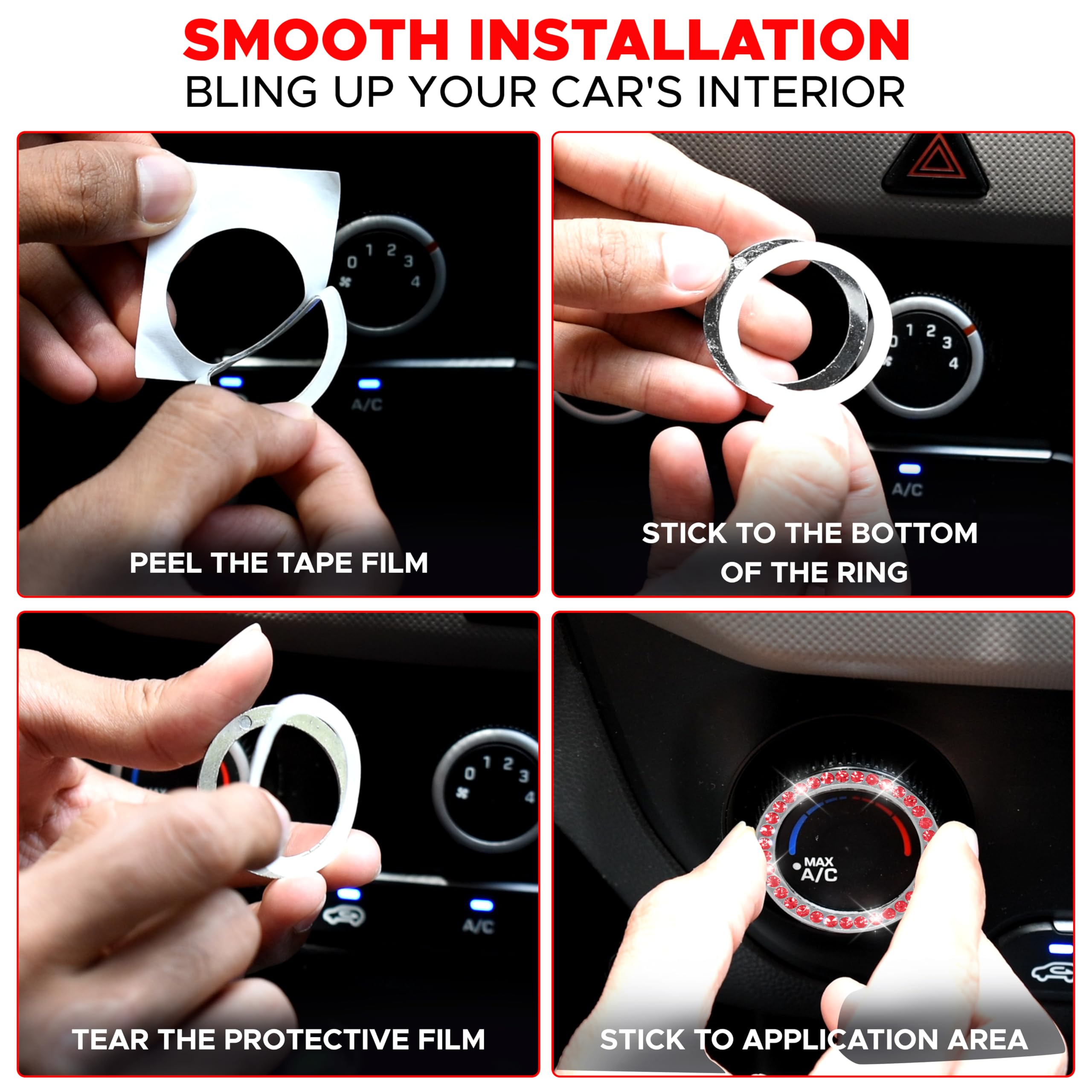 EcoNour 2-Pack Anti-Slip Car Cup Coasters with Rhinestone Push Start Button Bling Ring (1 Pack) | Crystal Decor Coasters for Women | Perfect for Cars, Trucks & RVs | Keep Your Vehicle Clean & Stylish While Driving