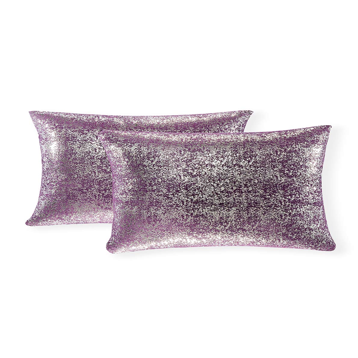 Xinrjojo Set of 2 Decorative Throw Pillow Covers 12x20 Inches - Square Cushion Cases with Invisible Zipper for Sofa, Couch, Chair & Bedroom (Silver-Lavender Purple) | Home Decor & Car Seat Accessories