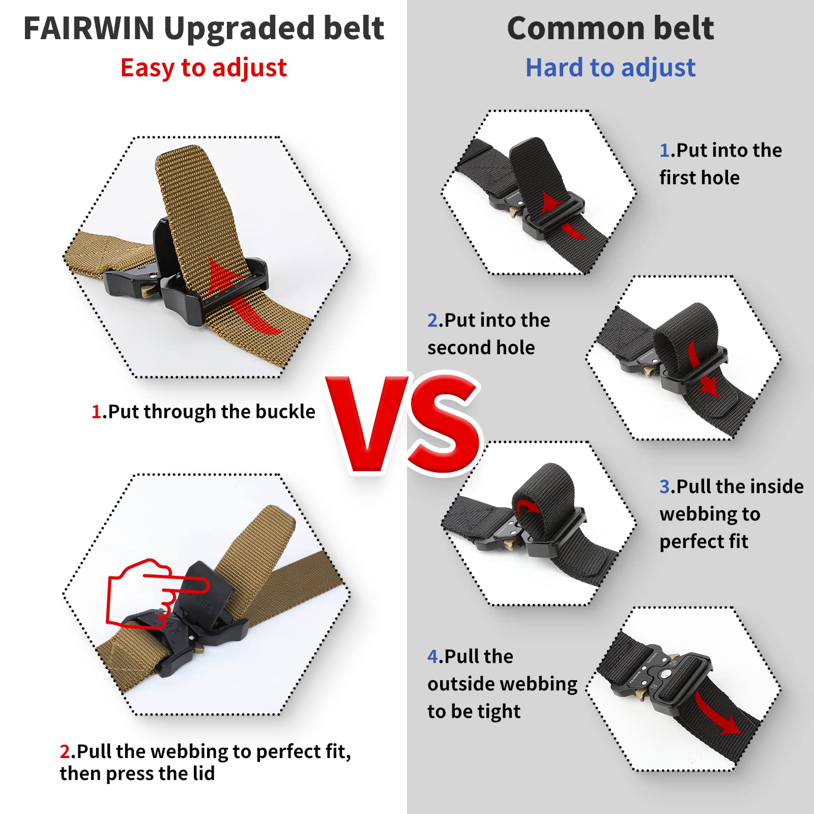 FAIRWIN Tactical Military Belt - Heavy Duty Quick Release Metal Buckle Webbing Riggers Gun Belt for Outdoor, Hiking, Airsoft & Survival Gear | Durable Nylon Web Belt for Men