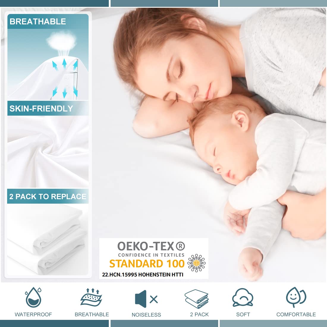 Cal King Waterproof Mattress Protector - Deep Pocket Fitted Mattress Cover, Soft & Breathable Bed Pad, Noiseless Stretch to 25