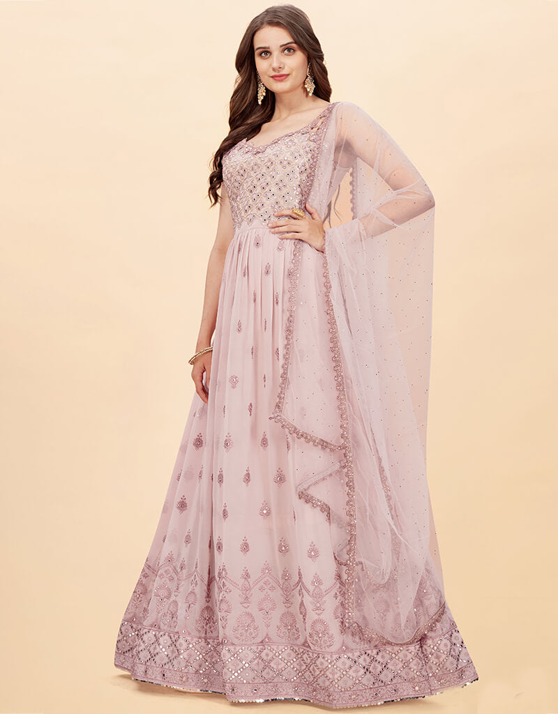 Elegant Baby Pink Heavy Fox Georgette Anarkali Salwar Suit for Women - Perfect for Weddings, Festivals & Special Occasions