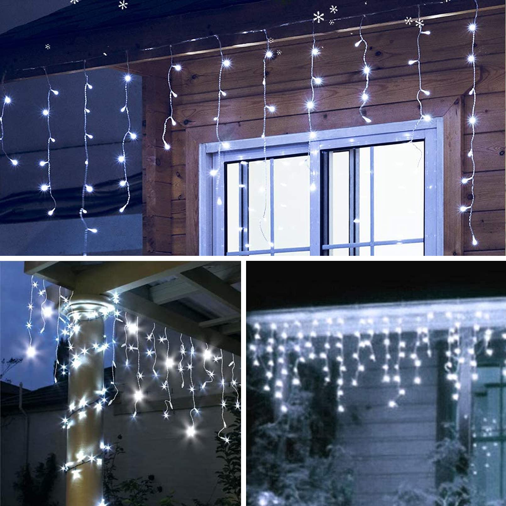 216 LED Icicle Lights - 16.4FT Extendable Fairy String Lights with 8 Lighting Modes | Indoor/Outdoor Christmas Decor for Windows, Ceiling & Holiday Displays | Cool White Memory Twinkle Lights (5M)