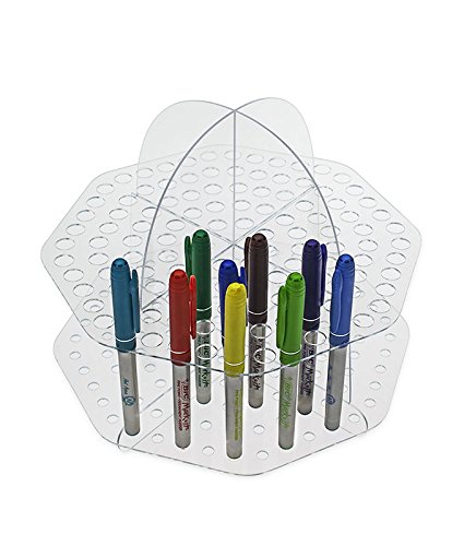 Source One Deluxe Clear Acrylic 120 Slot Counter Top Organizer - Universal Display Holder for Pens, Markers, Paint Brushes & Makeup Brushes - Perfect for Office, Salon, Art Studio & Home Organization