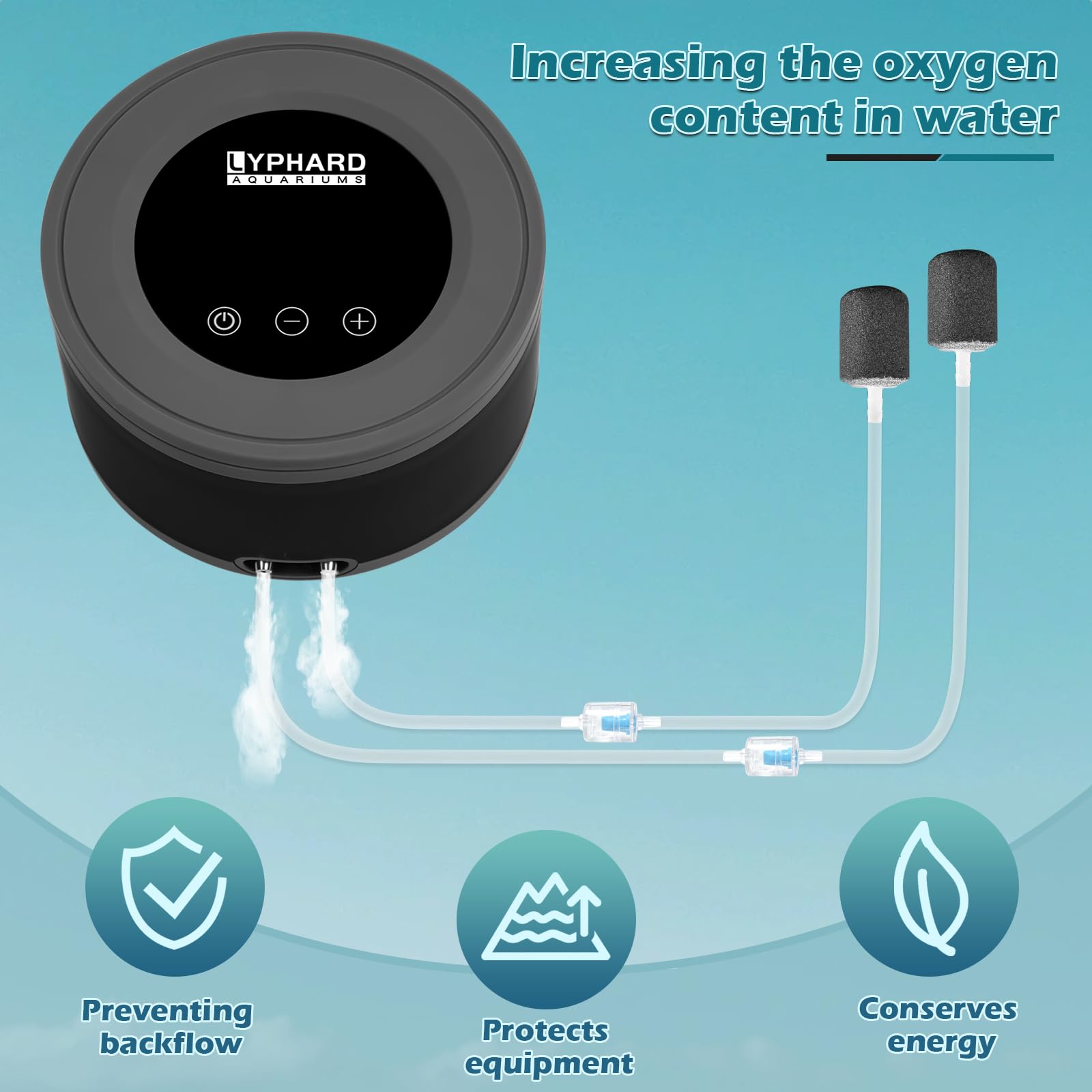 Ultra Quiet Aquarium Air Pump with Dual Outlets - 8W Adjustable Oxygen Aerator for 30-1000 Gallon Fish Tanks (Includes Accessories) - Perfect for Home Aquariums, Fish Breeding & Hydroponic Systems