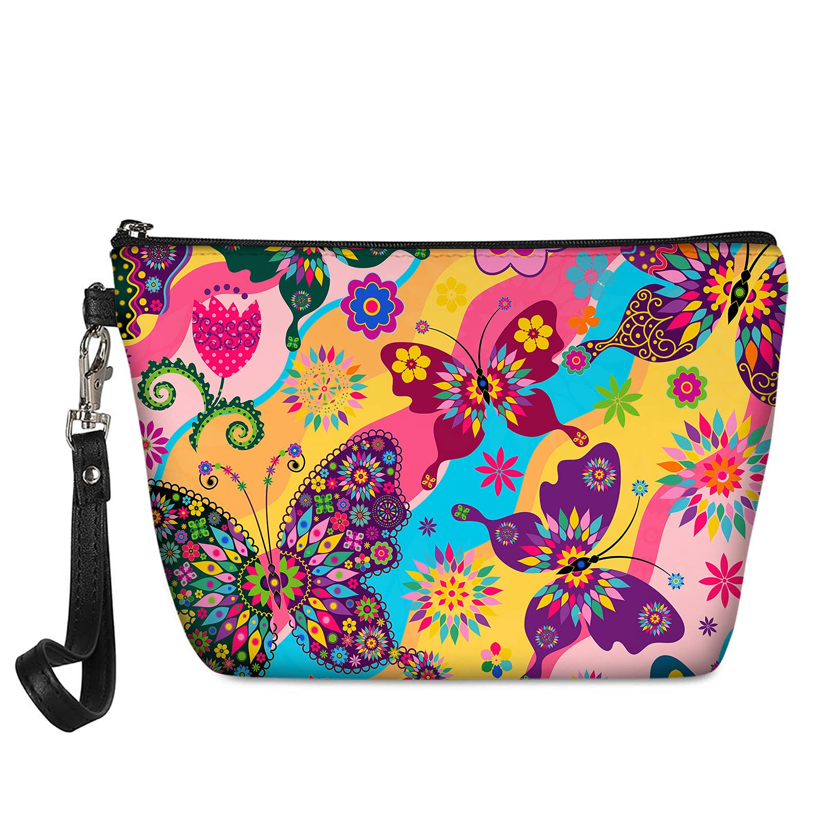 Colorful Butterfly PU Leather Makeup Bag for Women - Travel & Storage