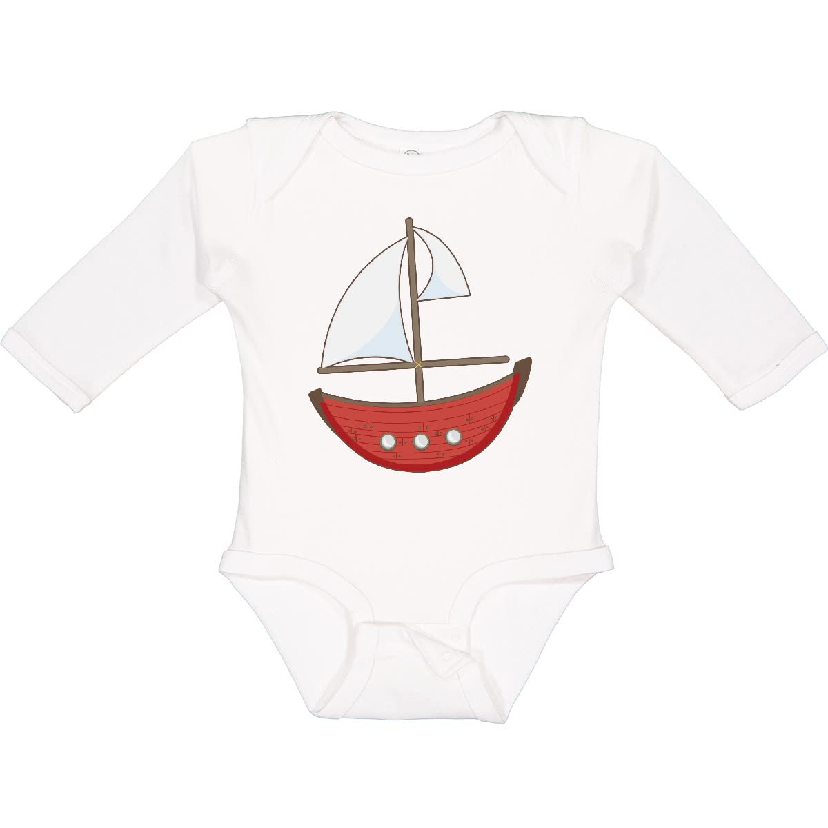 Inktastic Red Sailboat Long Sleeve Baby Bodysuit - Soft Cotton Infant Romper for Boys & Girls - Perfect for Beach Outings, Nautical Themed Parties & Photo Shoots