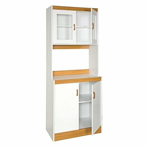 White Wooden Pantry Cabinet - Tall Kitchen Storage Organizer with Microwave Shelf for Spices, Canned Goods & Small Appliances | Perfect for Kitchen, Pantry & Dining Room Organization