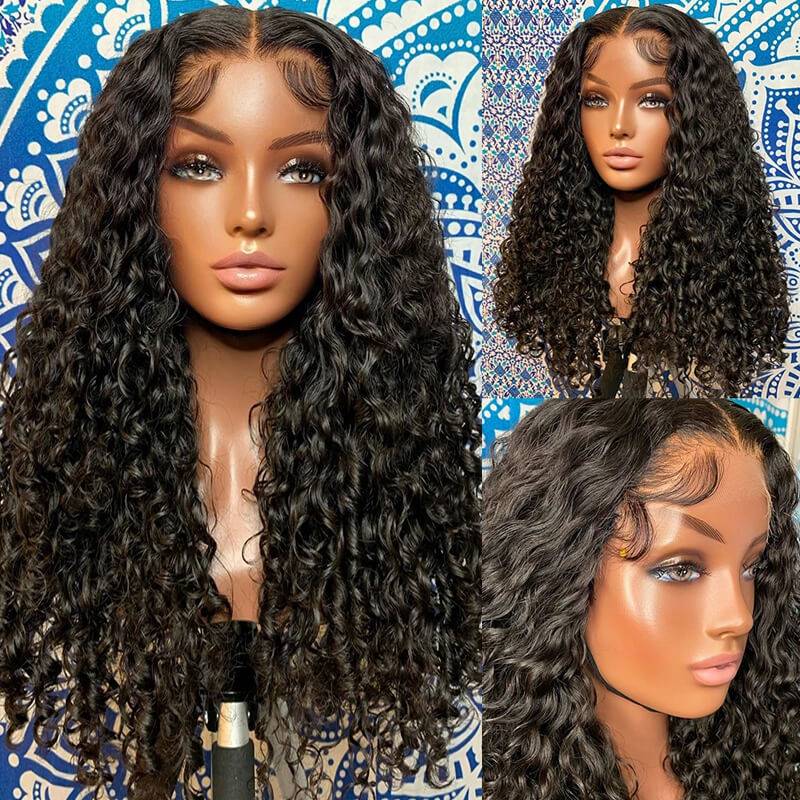 Eullair Stunning Wet Look Water Wave HD Lace Front Wig - Natural Black Human Hair Wig for Women | Low Maintenance, Heat Resistant Synthetic Wig for Daily Wear & Cosplay