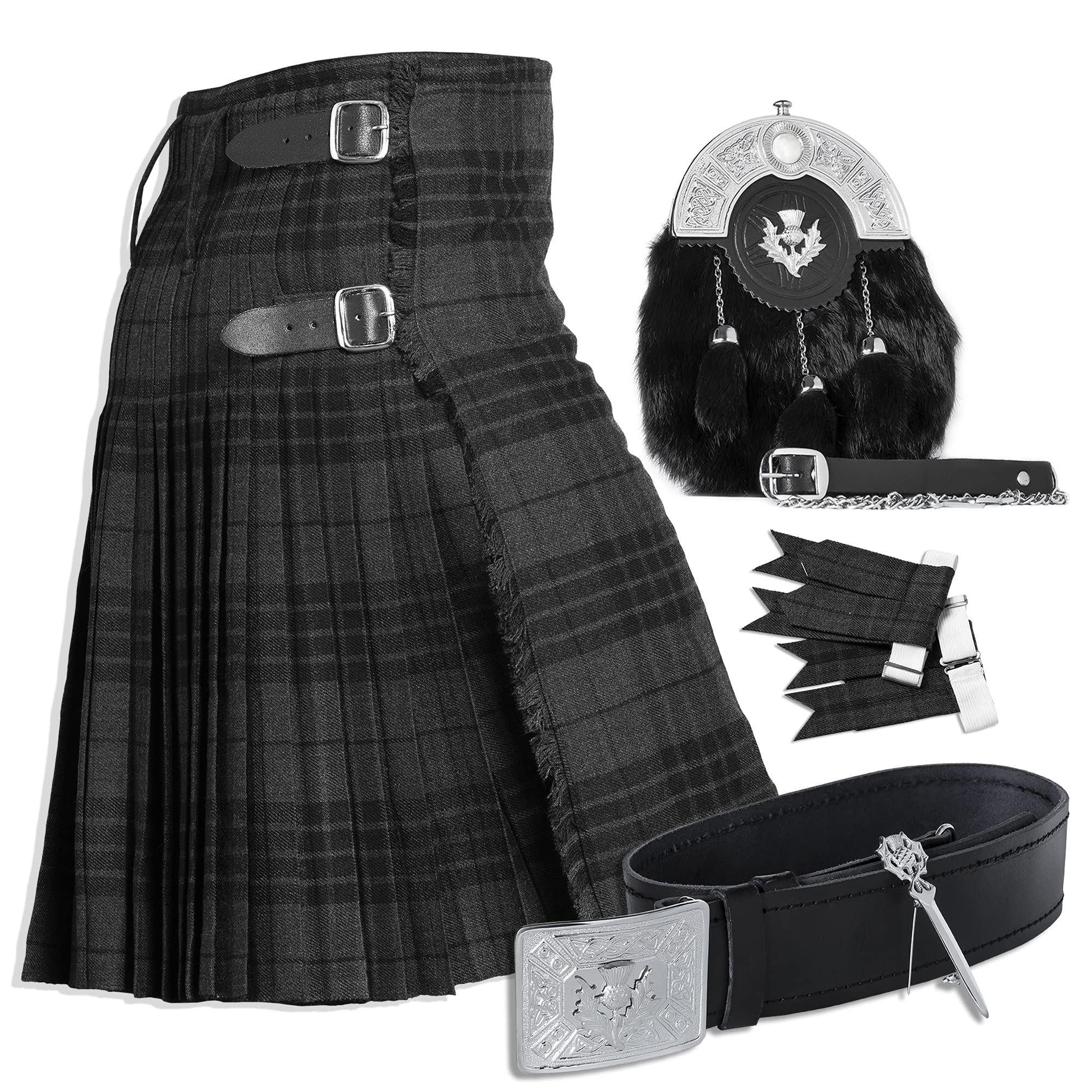 Men's Utility Kilt with 6-Piece Irish Kilt Accessories Set - Traditional Scottish Kilt for Men | Perfect for Highland Games, Celtic Weddings & Renaissance Fairs