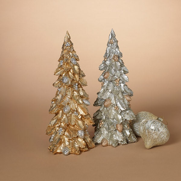 14 Pack Resin Gold & Silver Glitter Christmas Trees - Mini Holiday Decor for Tabletop, DIY Crafts, Party Centerpieces & Festive Home Decorations