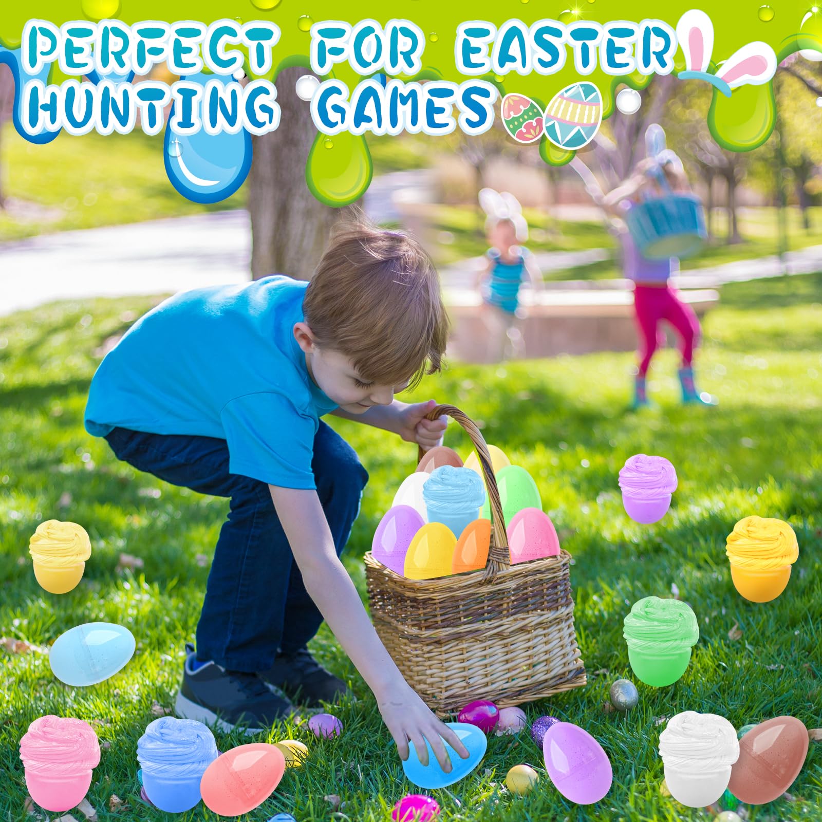 12-Pack Prefilled Easter Eggs with Non-Sticky Butter Slime - Bulk Easter Basket Stuffers for Kids, Easter Egg Hunt Games & Party Favors - Fun Sensory Fidget Toys for Stress Relief & Classroom Activities