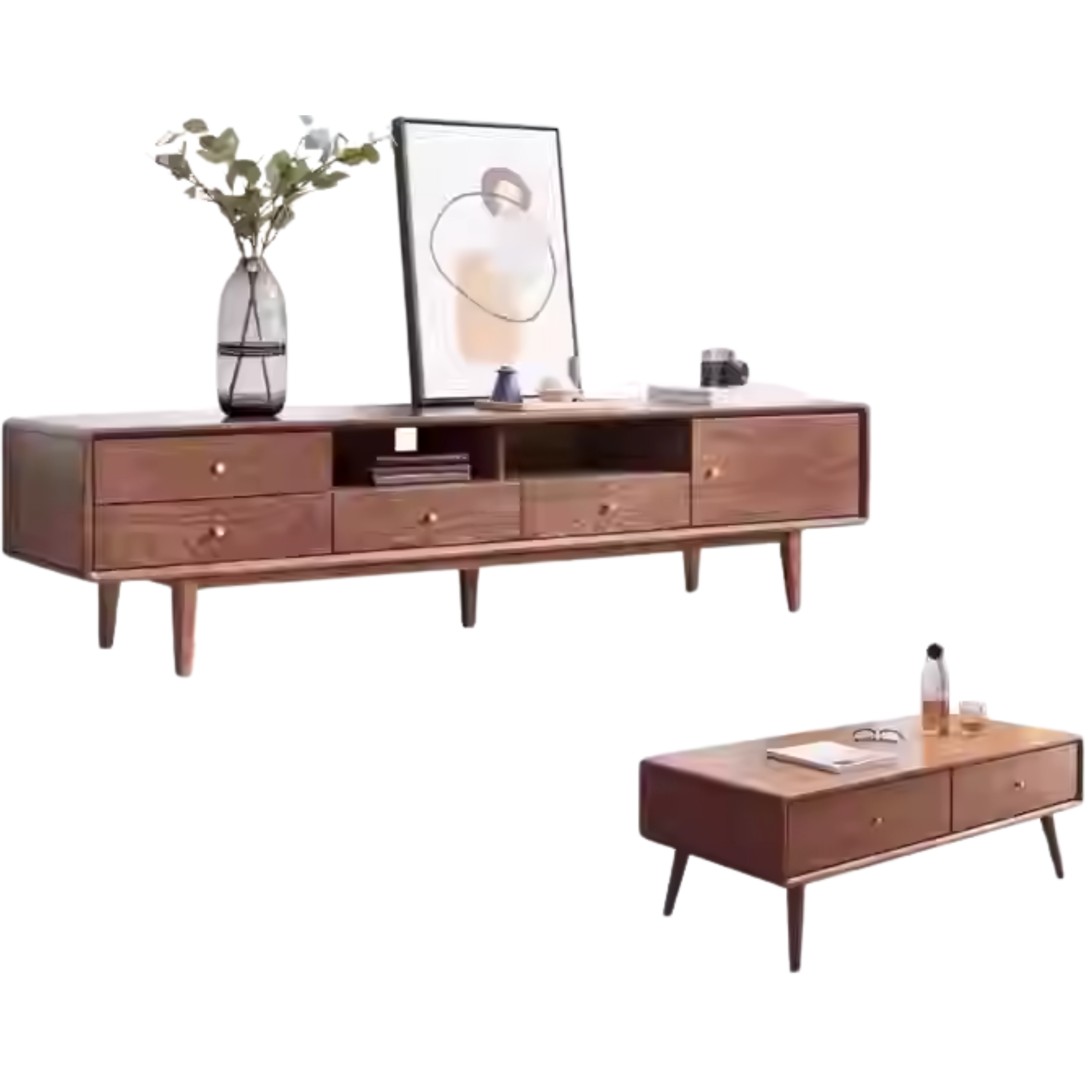 Solid Oak Wood Scandinavian TV Stand with Storage - Modern Living Room Entertainment Center for TV, Gaming & Media Storage