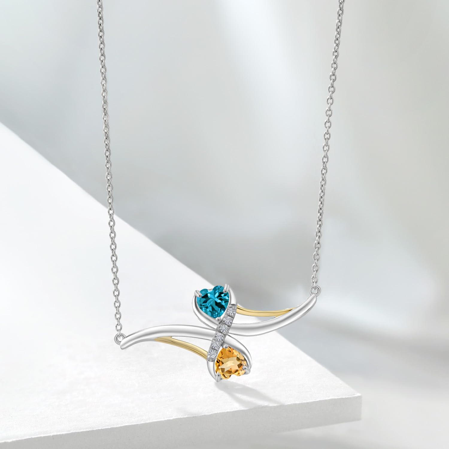 1.07 Ct London Blue Topaz & Yellow Citrine Pendant in 925 Silver & 10K Yellow Gold with Lab-Grown Diamonds | Elegant Gemstone Jewelry for Women | Perfect for Anniversaries, Birthdays & Special Occasions
