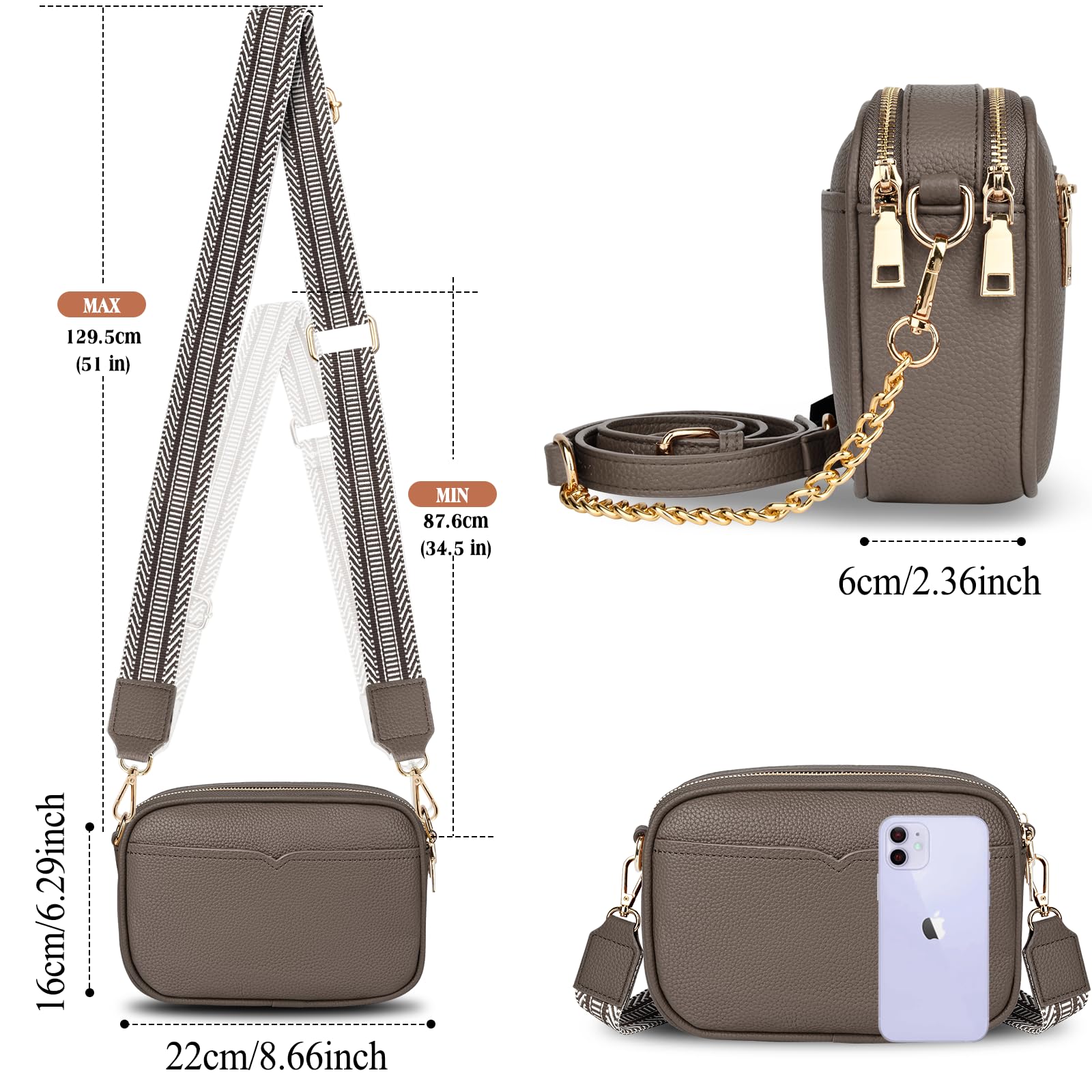 Trendy Women's Small Crossbody Bag - PU Leather Shoulder Handbag with 2 Adjustable Straps | Perfect for Everyday Use, Travel & Shopping
