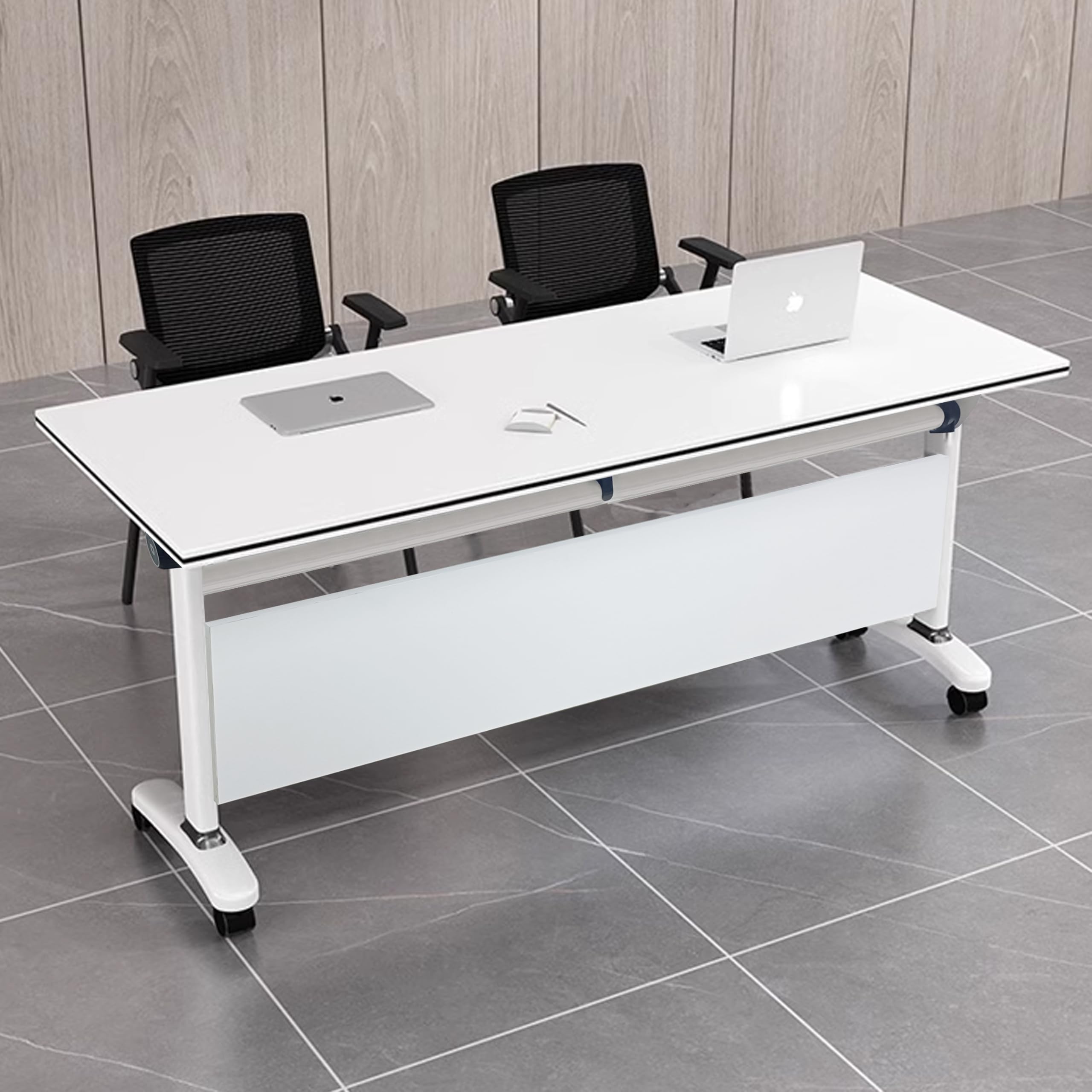 Foldable Flip-Top Conference Table with Casters - 47x20x30 Inch Rectangular Modular Meeting Table for Office, Training Room, Classroom & School - Space-Saving White Workstation (Perfect for Small Spaces, Team Meetings & Multi-Purpose Rooms)