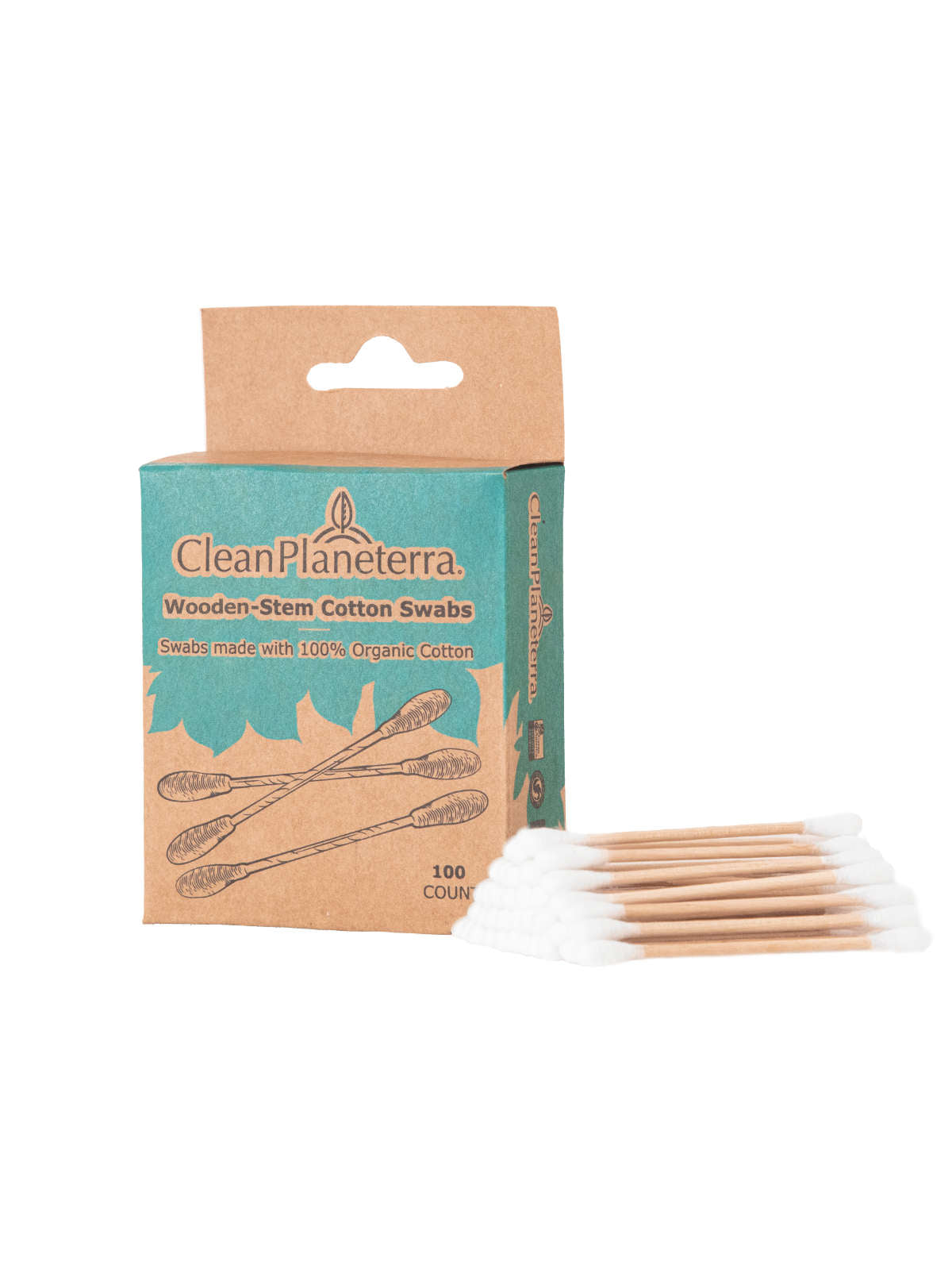 Organic Cotton Swabs - 100% Natural & Eco-Friendly Cotton Buds for Makeup, Baby Care & First Aid | Clean Planetera | Perfect for Sensitive Skin & Sustainable Living