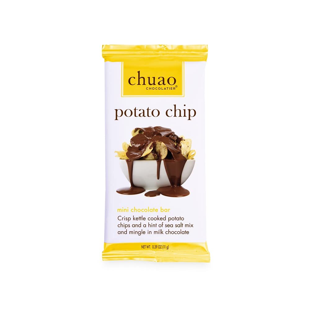 Chuao Chocolatier Potato Chip Milk Chocolate Mini Bars - Gourmet No Preservatives Chocolate Snacks - 100 Pack for Gift Baskets, Christmas, Valentines Day, Birthday Gifts for Women & Men - Perfect for Parties, Office Treats & Sweet Cravings