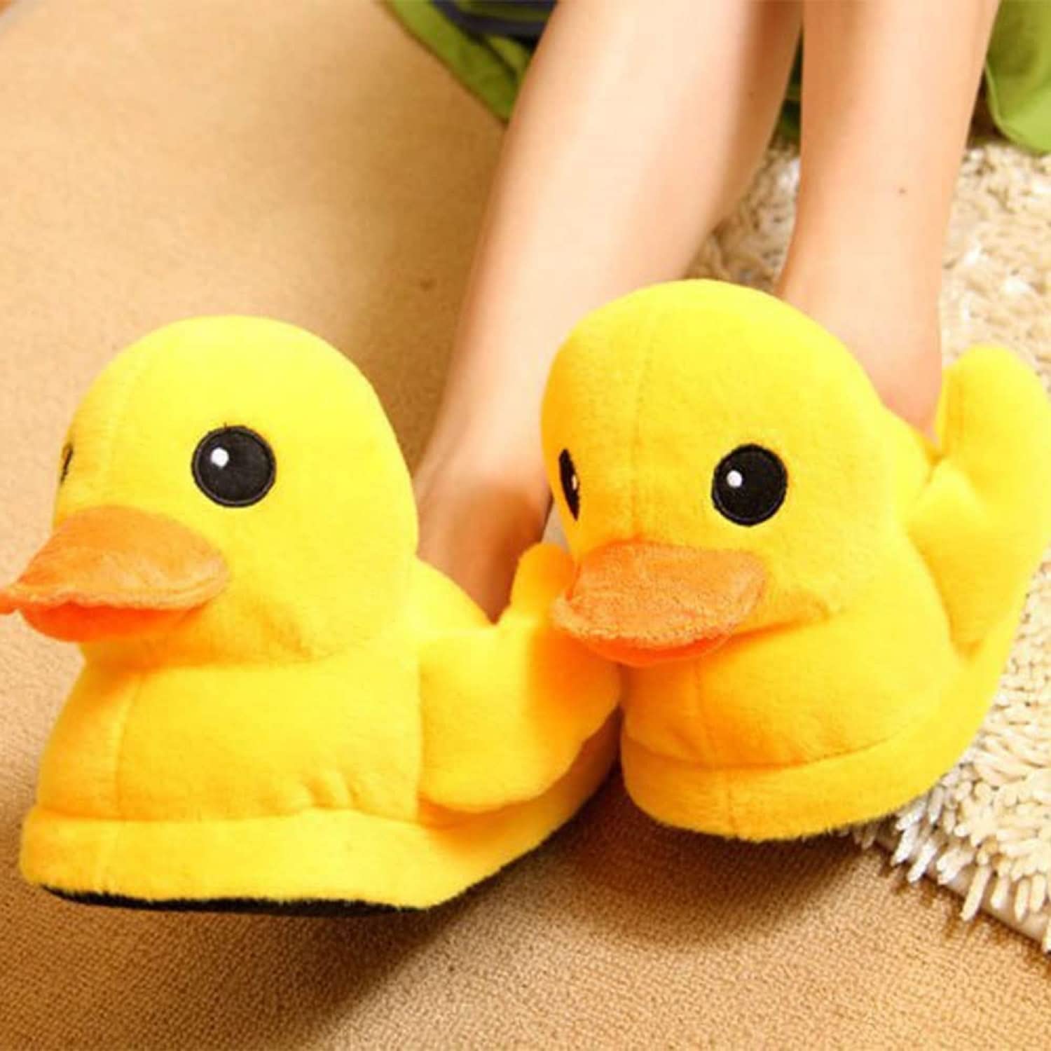 **Duck Slippers for Women & Men - Plush Yellow Duck House Slippers, Non-Slip Cartoon Animal Slippers - Cozy & Cute for Home, Lounge, and Gifts**