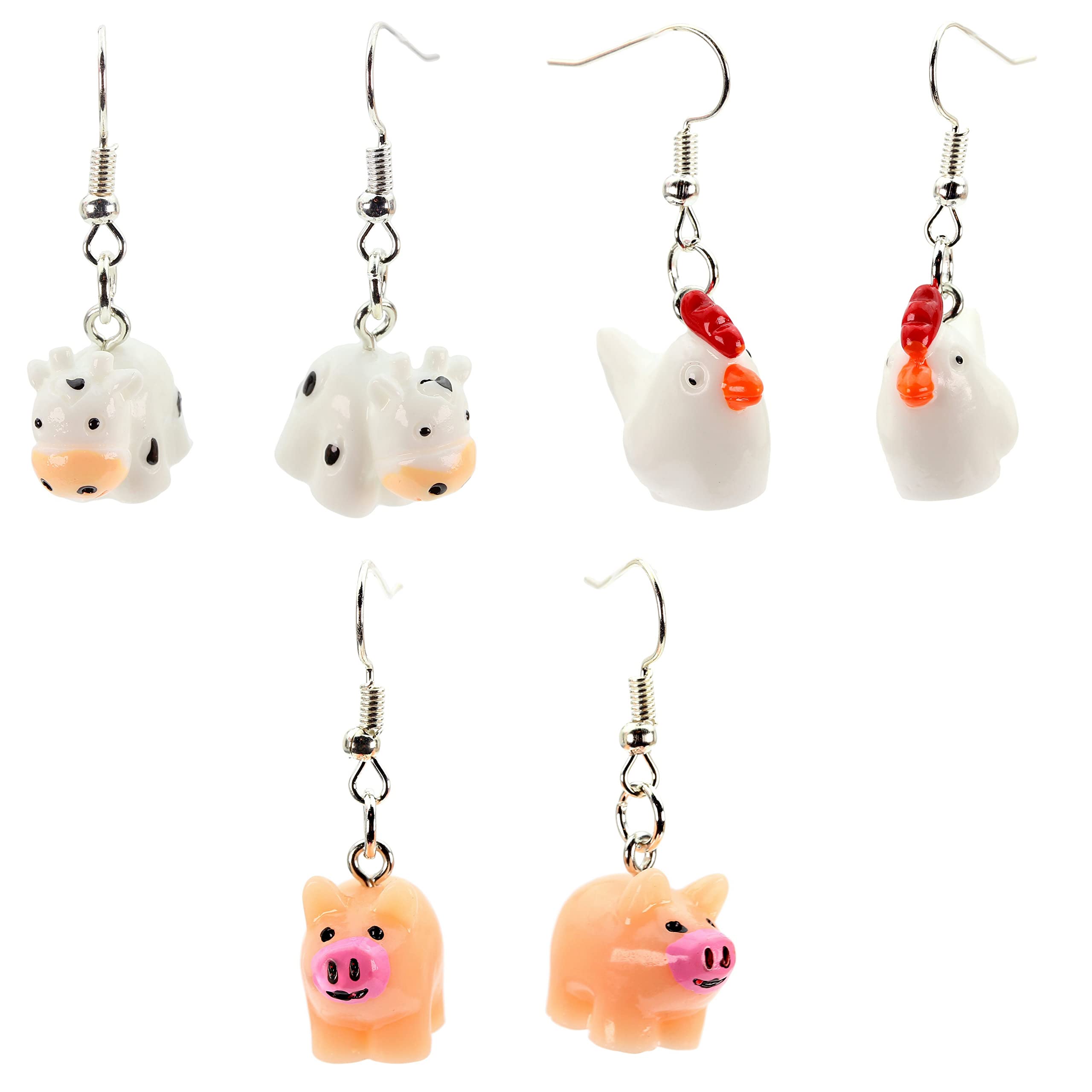 Bluebubble ANIMAL FARM Mini Farmyard Animal Dangle Earrings - Charlie Cock Rooster Design - Cute Stud Earrings for Women - Perfect Gift for Animal Lovers & Farm Theme Parties