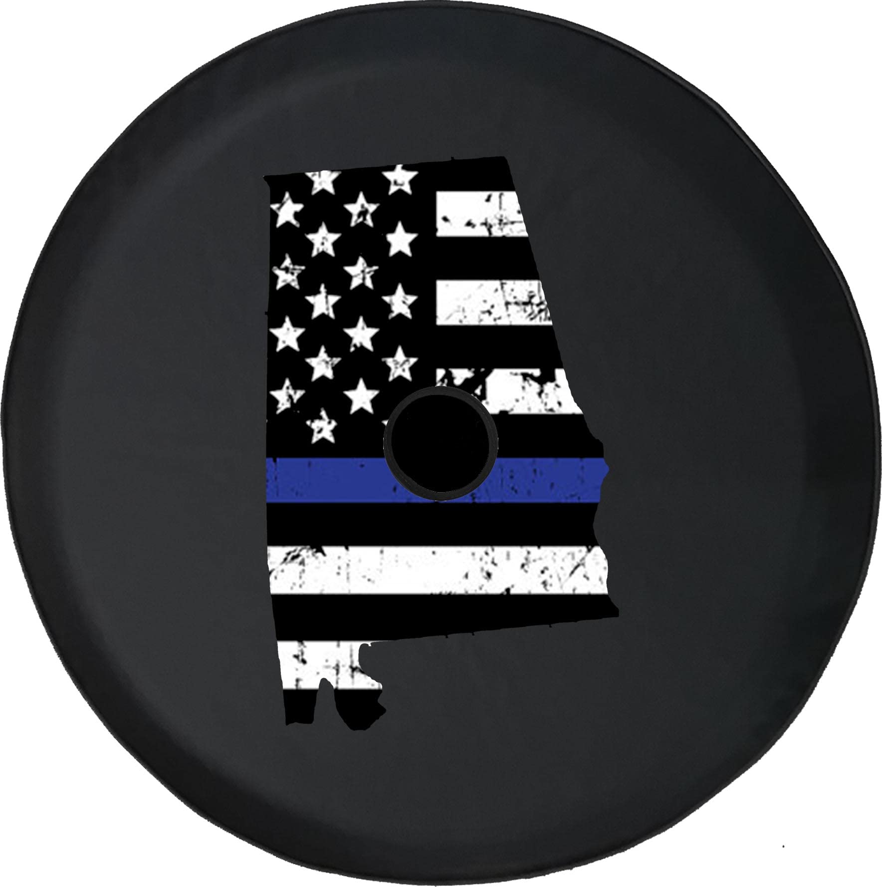 32 Inch Spare Tire Cover with Backup Camera Hole - Alabama Police Support Design, Distressed USA Flag & Black Color - Perfect for Trucks, SUVs & Off-Road Vehicles