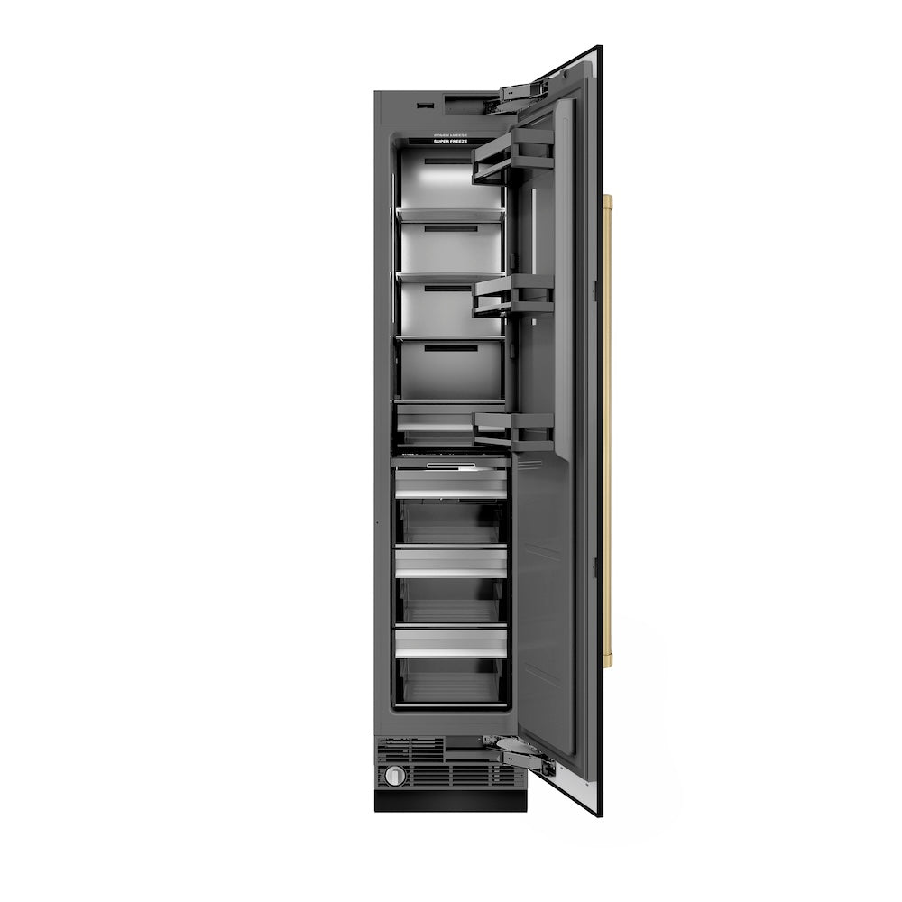 ZLINE Autograph Edition 18 Inch Right Hinge Column Freezer - 8.6 cu.ft Capacity, Black Stainless Steel with Graphite Gray Interior & Champagne Bronze Accents (RCFVRZ BS 18 CB) - Perfect for Home Kitchen, Basement, or Garage Storage