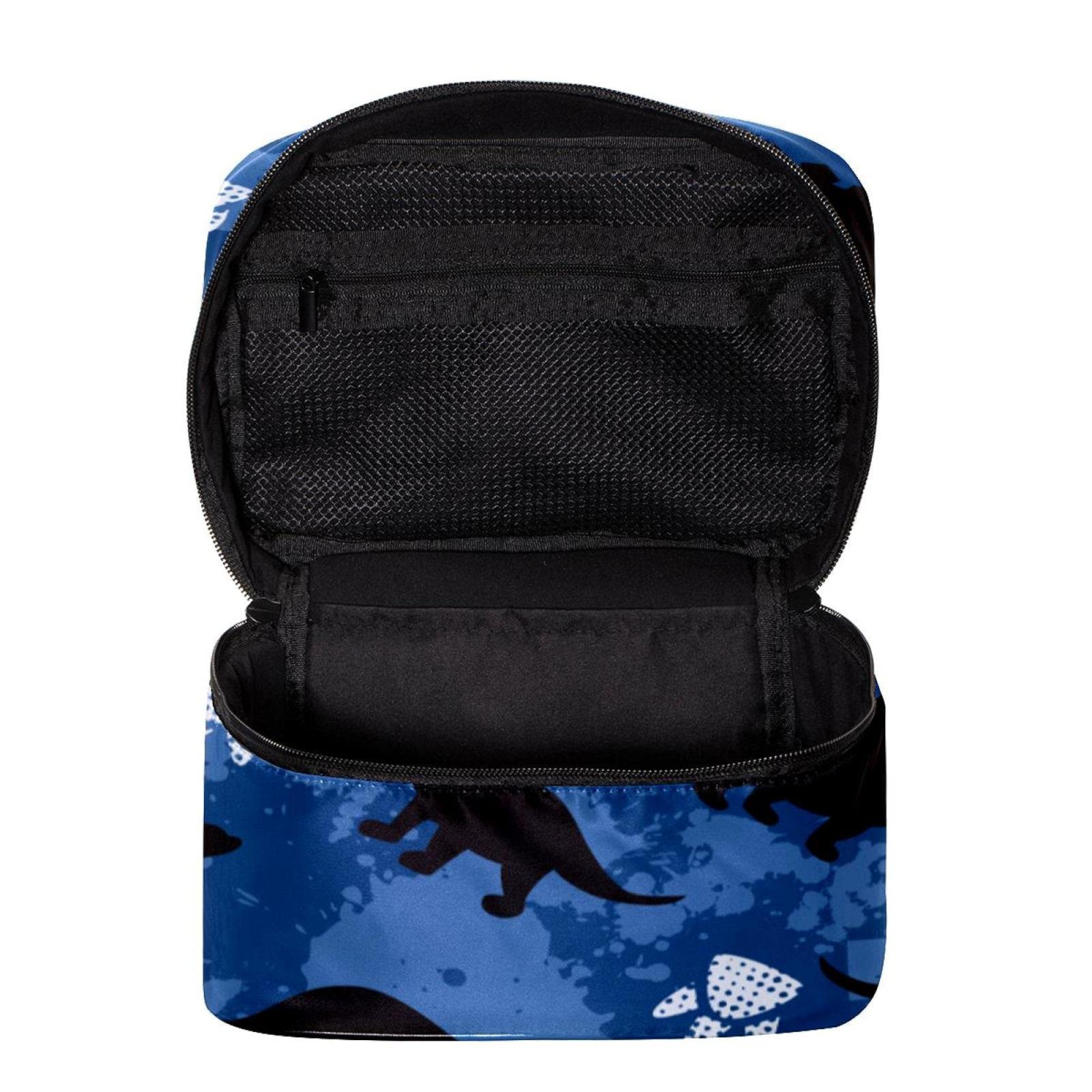 Grunge Dinosaur Footprint Blue Pattern Large Travel Makeup Bag - Waterproof Cosmetic Organizer with Zipper for Women & Girls | Perfect for Travel, Gym, and Daily Essentials Storage