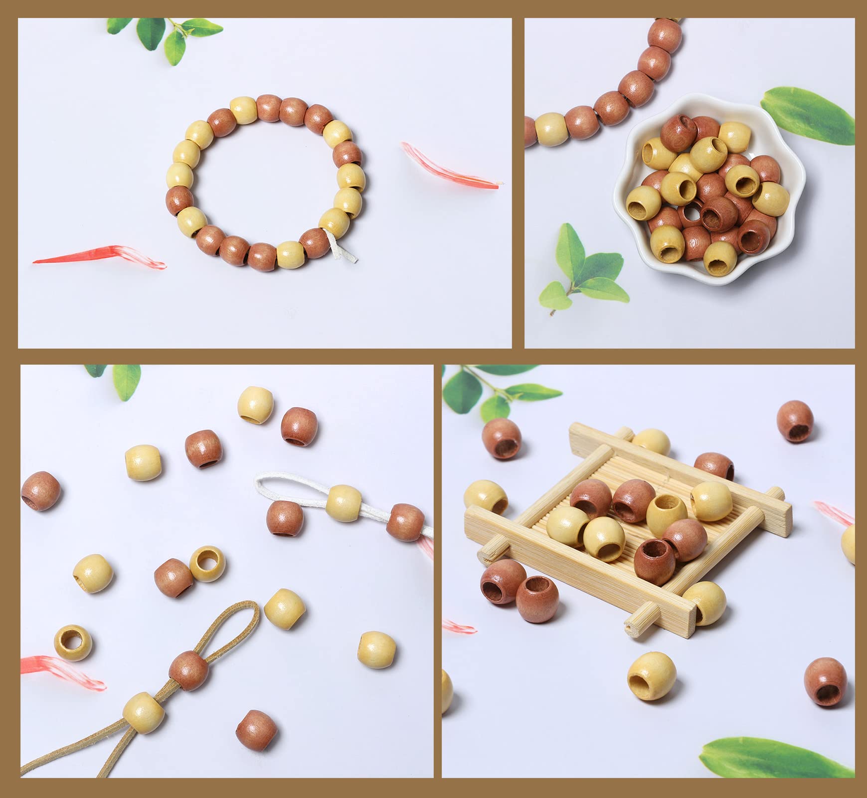 100Pcs 12mm Natural Wood Beads with Large Hole - Perfect for Hair Braiding, Macrame Projects, DIY Jewelry Making - Brown & Light Brown Beads for Bohemian Style Crafts and Home Decor