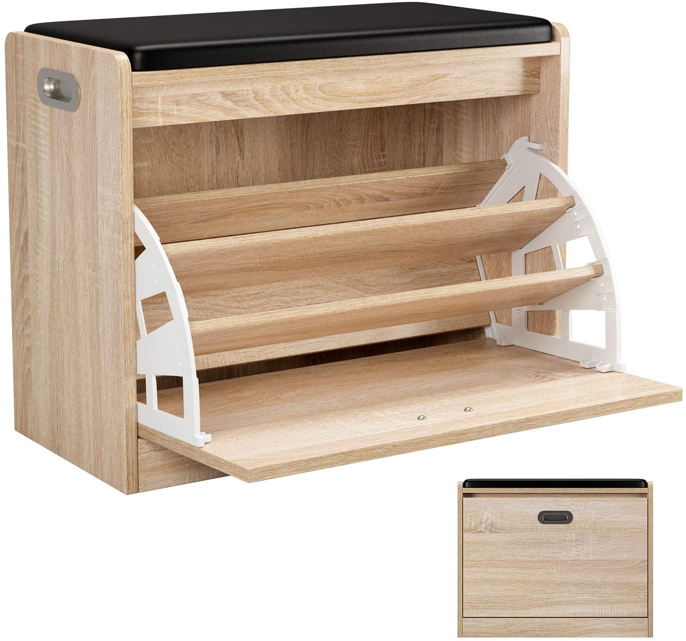 3-Tier Shoe Rack Bench with Storage - Oak Wood Shoe Organizer & Bathroom Seat Stool for Entryway, Bedroom, and Closet Organization