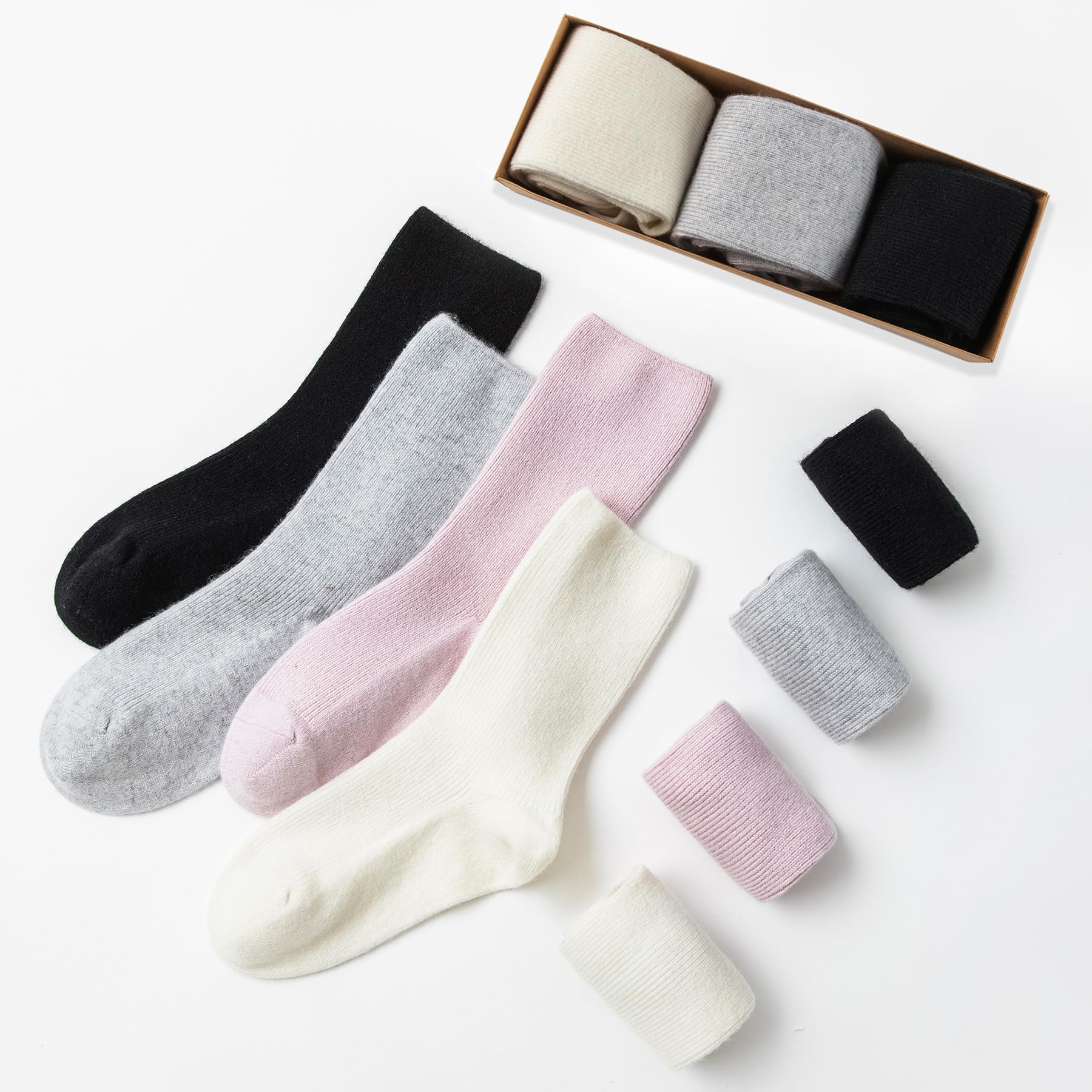 3 Pairs Women's Cashmere Merino Wool Socks - Ultra Soft & Warm Winter Socks for Women, Cozy Calf-Length Thermal Socks with Gift Box - Perfect for Cold Weather, Hiking & Home Relaxation