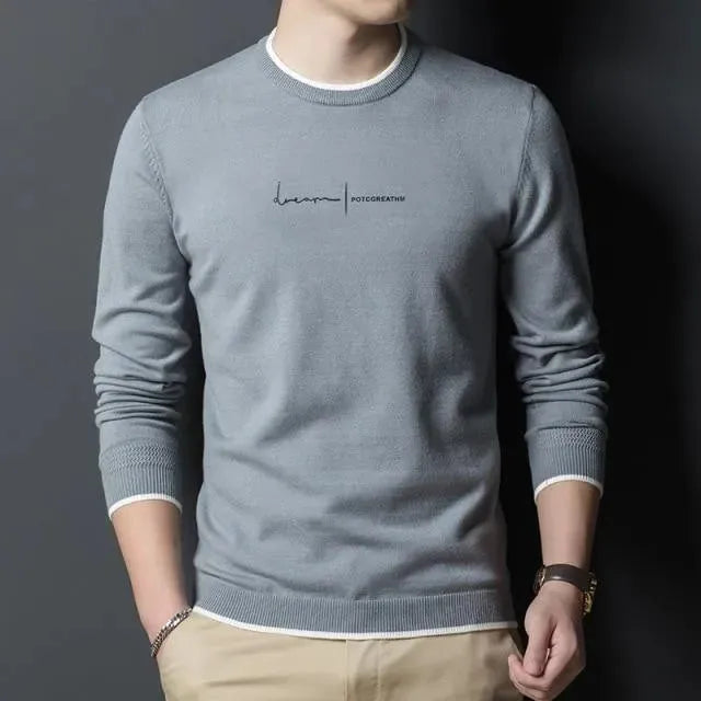 Premium Men's Signature Crew Neck Sweater - Soft Cotton Knit Pullover for Casual Wear & Winter Layering