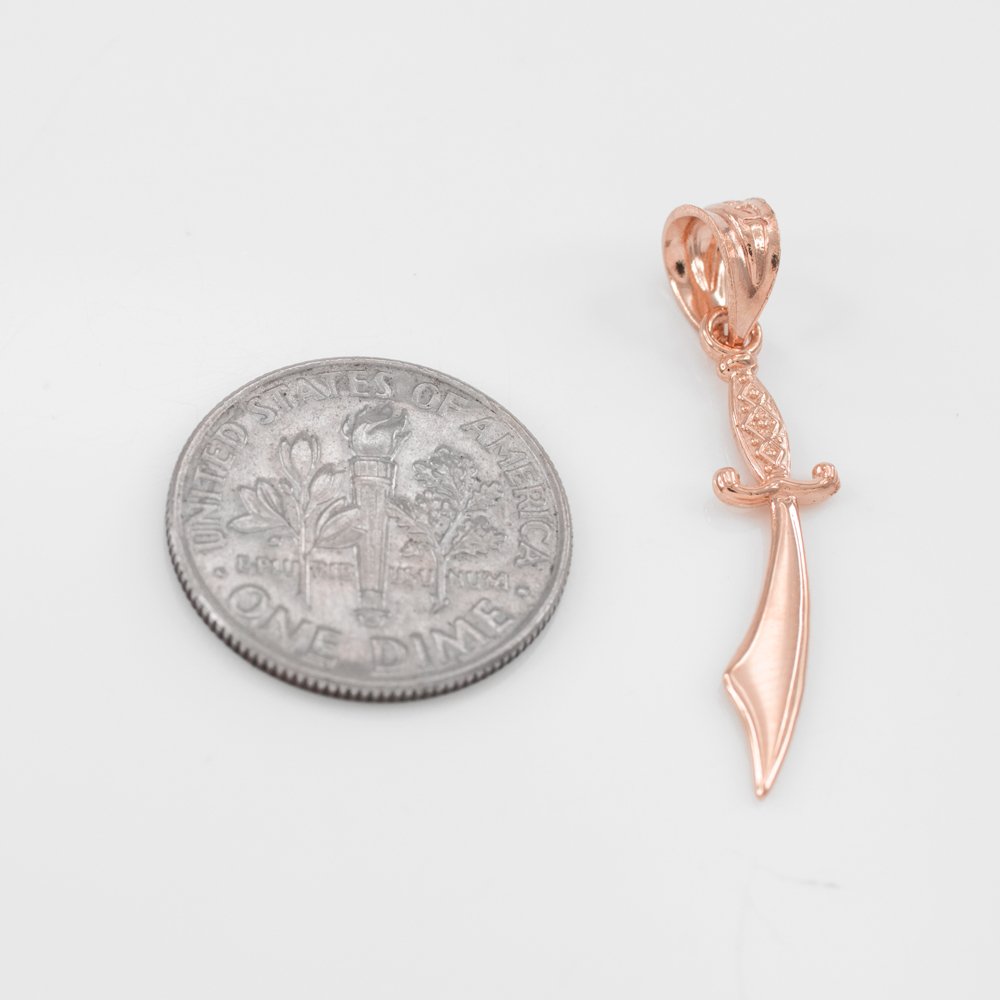 14K Rose Gold Scimitar Islamic Pendant Necklace for Women - Elegant Muslim Jewelry Gift for Eid, Wedding & Special Occasions