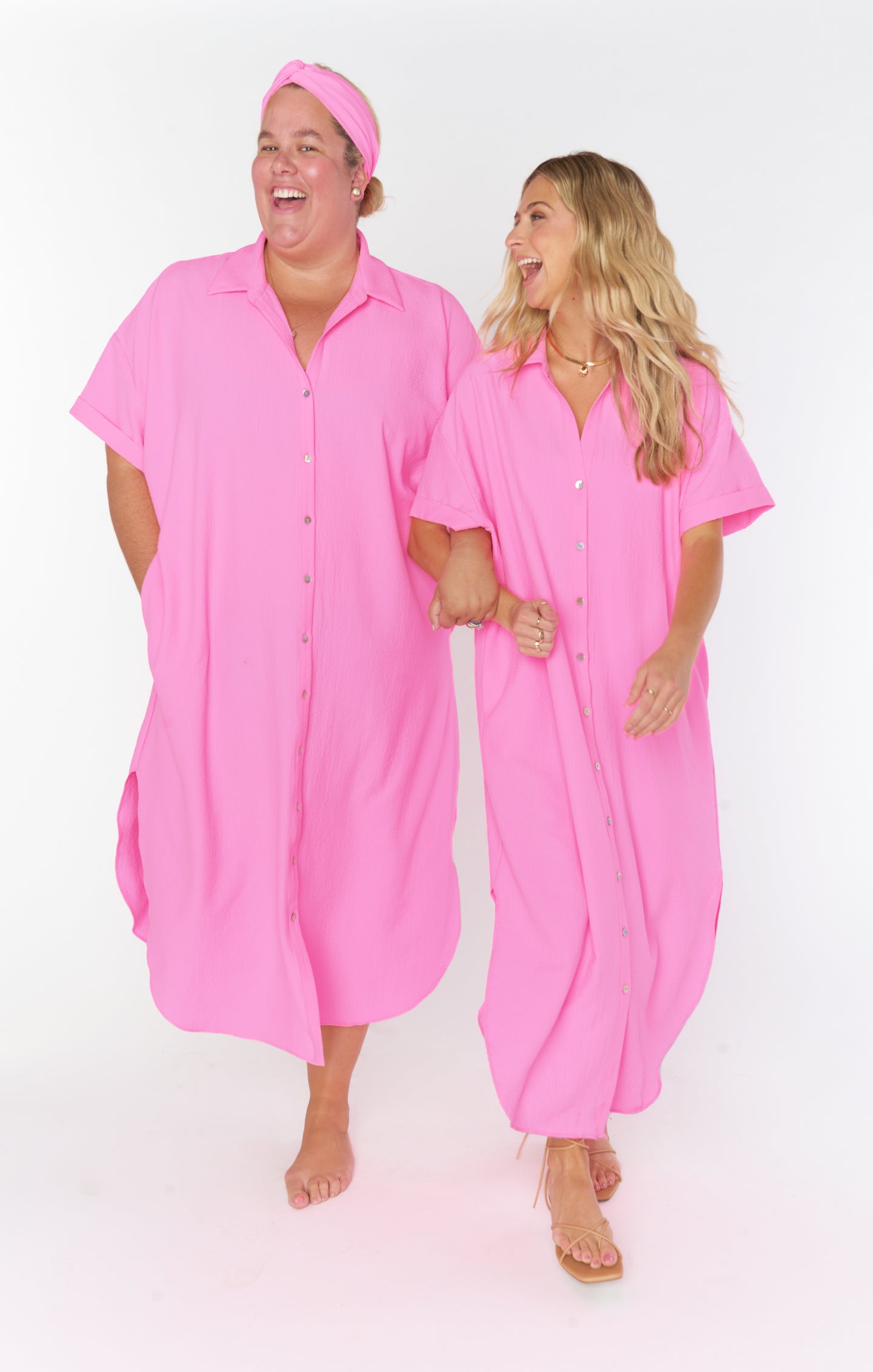 Buoy Button Down Dress for Women - Hot Pink Crinkle Flow Summer Dress | Beach Cover Up, Casual Outing, Vacation Wear