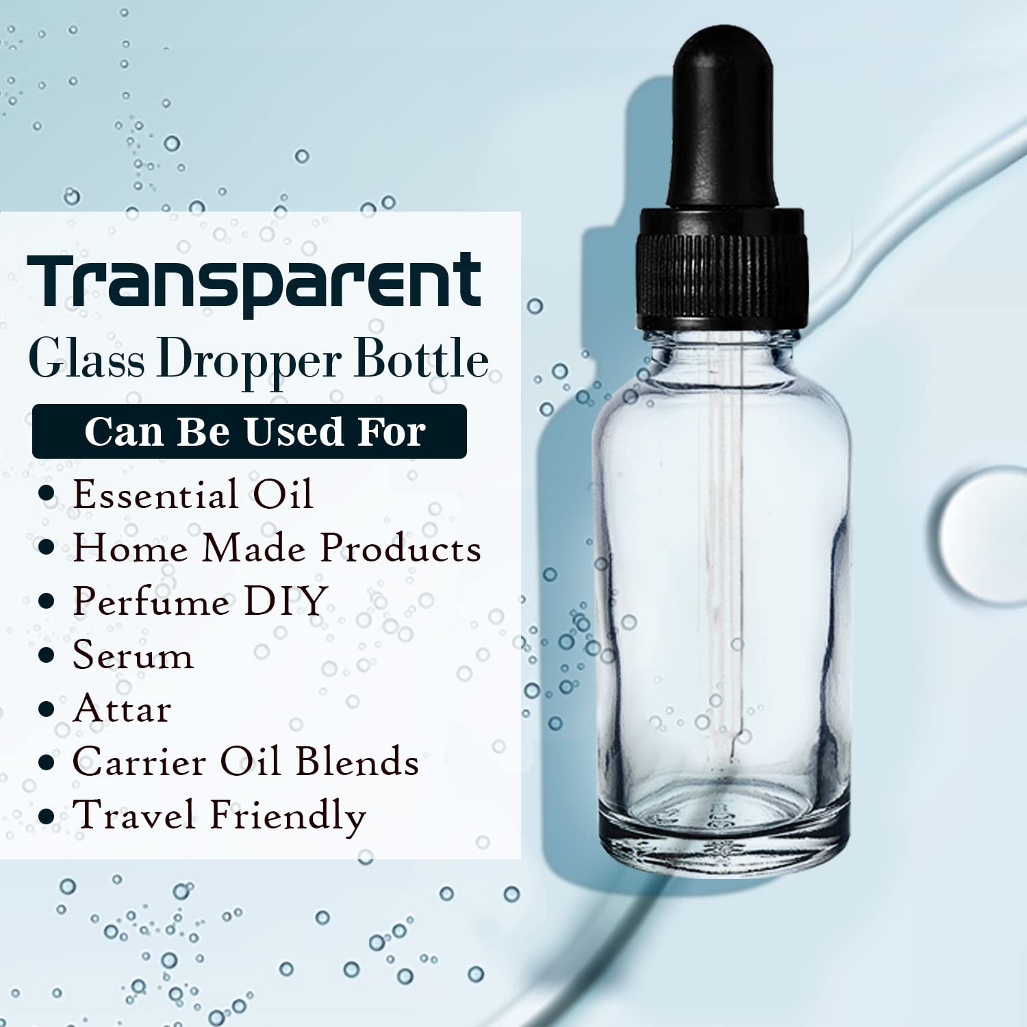 NSB Herbals 30ml Clear Round Empty Glass Bottle with Glass Dropper, Black Ring & Silicone Teat - Refillable Essential Oil, Perfume & Blend Container (Pack of 3) - Perfect for Aromatherapy, DIY Beauty Products & Travel Size Liquids