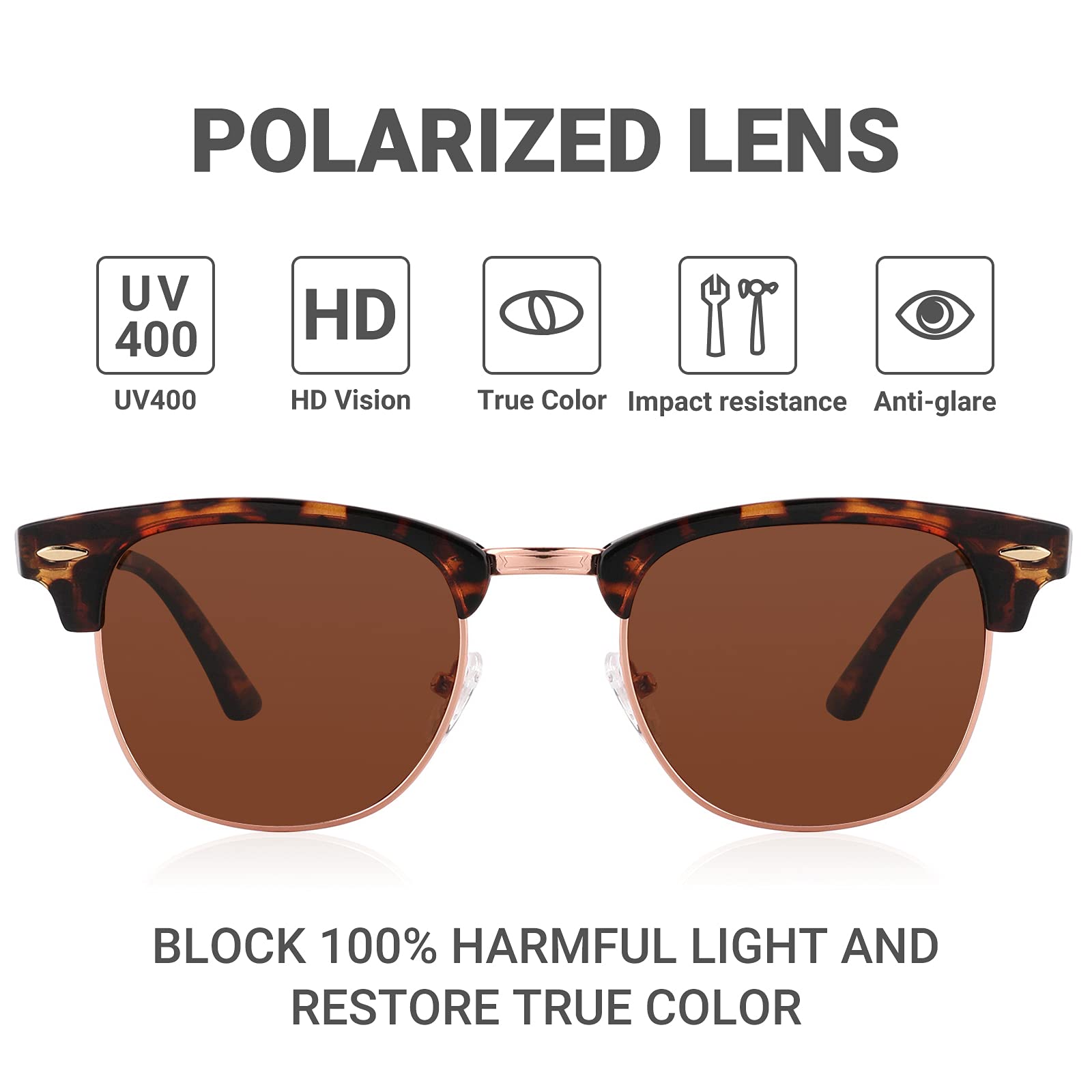 Classic Round Polarized Sunglasses for Women & Men - UV400 Protection, Anti-Glare, Fashionable Sun Glasses for Driving, Outdoor Sports & Beach Activities