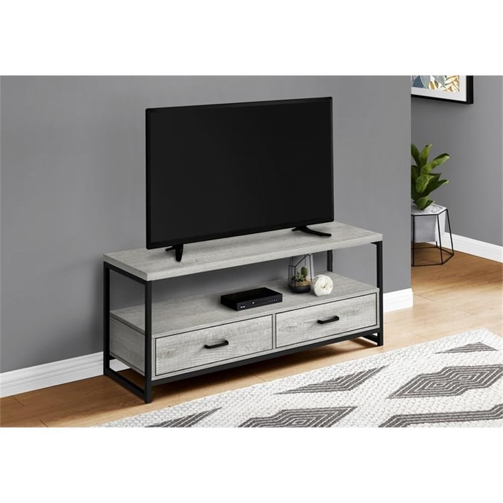 Monarch Specialties 2871 48-Inch TV Stand with Storage Drawers - Modern Grey & Black Media Console for Living Room & Bedroom - 47.25