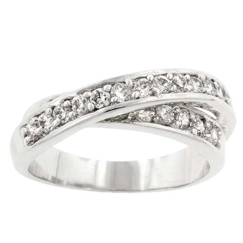 Double Cross Cubic Zirconia Ring for Women - Elegant Silver Plated Stainless Steel Band - Perfect for Everyday Wear, Gift Giving & Special Occasions