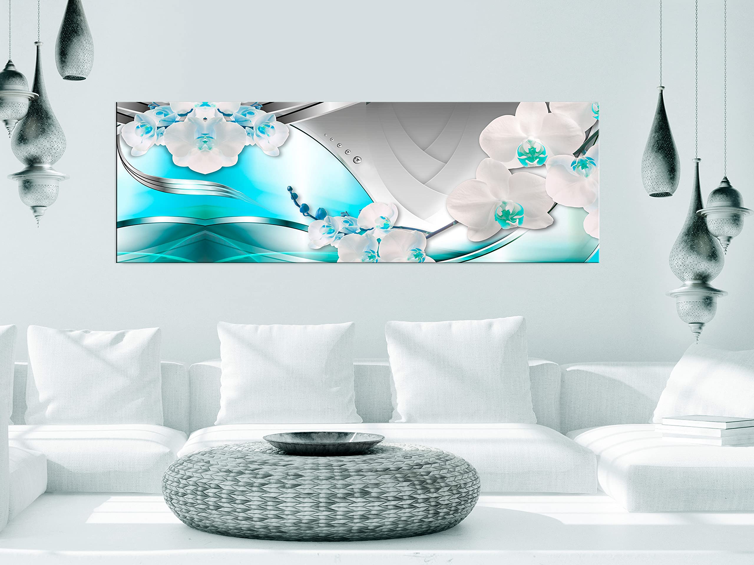Artgeist Acoustic Canvas Wall Art Print - 53x18 Inches Orchids Soundproofing Picture with Acoustic Foam | Grey & Red Floral Sound Print Artwork for Home & Office Decor | Perfect for Living Rooms, Bedrooms & Studios