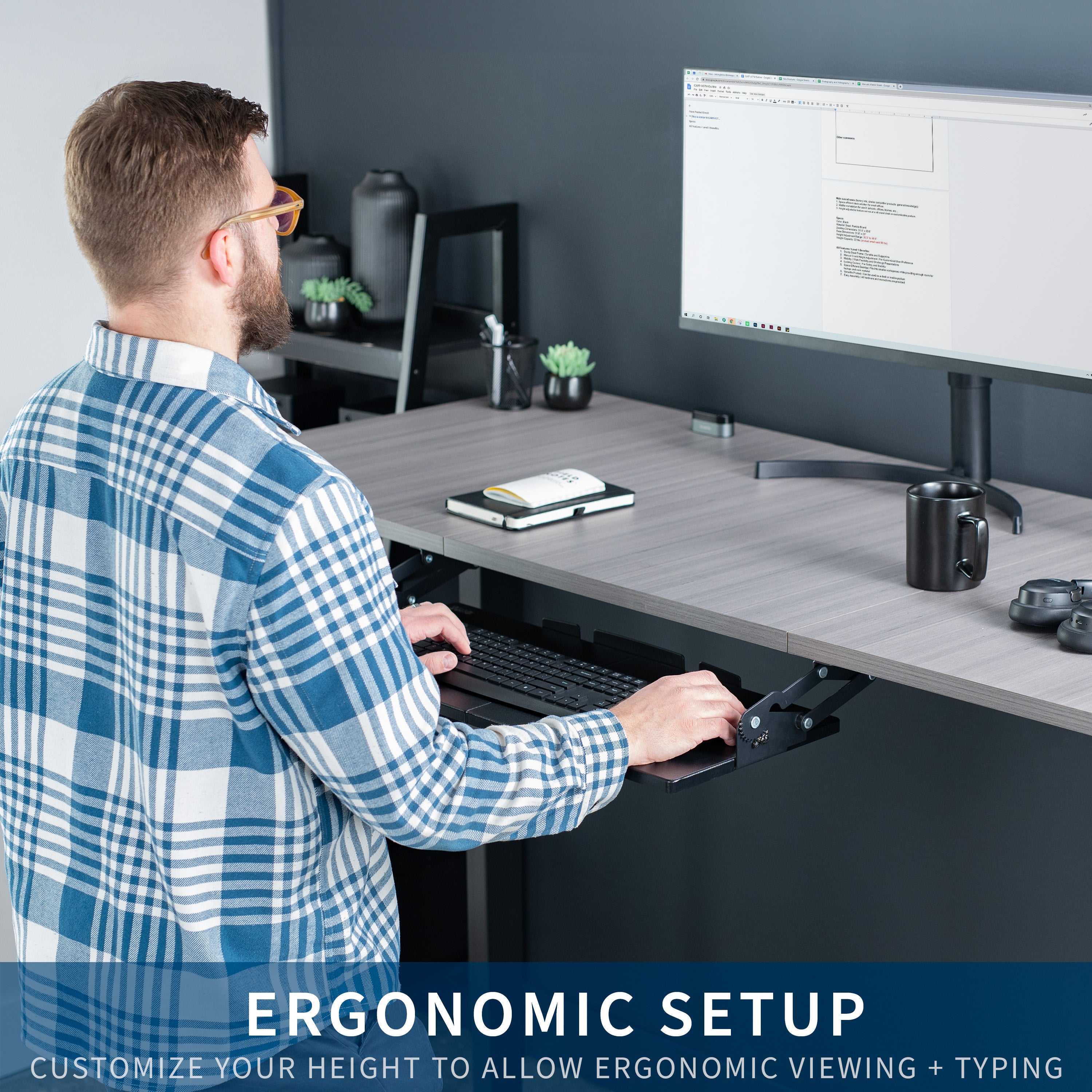 Adjustable Under Desk Keyboard Tray - Ergonomic Swing-Out Design for Comfortable Typing - Perfect for Home Office & Gaming Setup
