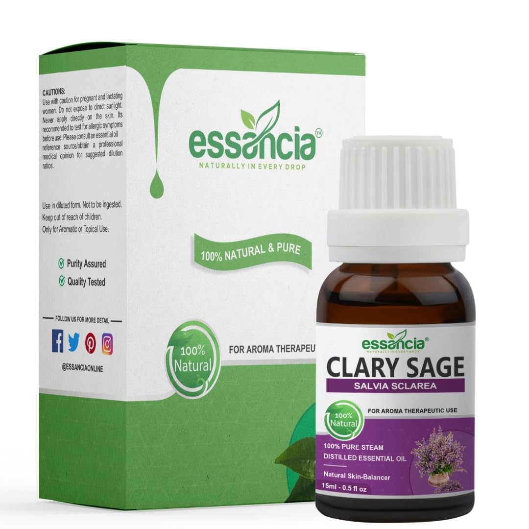 **Essencia 100% Pure Clary Sage Essential Oil - 15ml, Undiluted Therapeutic Grade for Relaxation, Skin Care & Aromatherapy - Perfect for Massage, Diffusers & DIY Beauty**