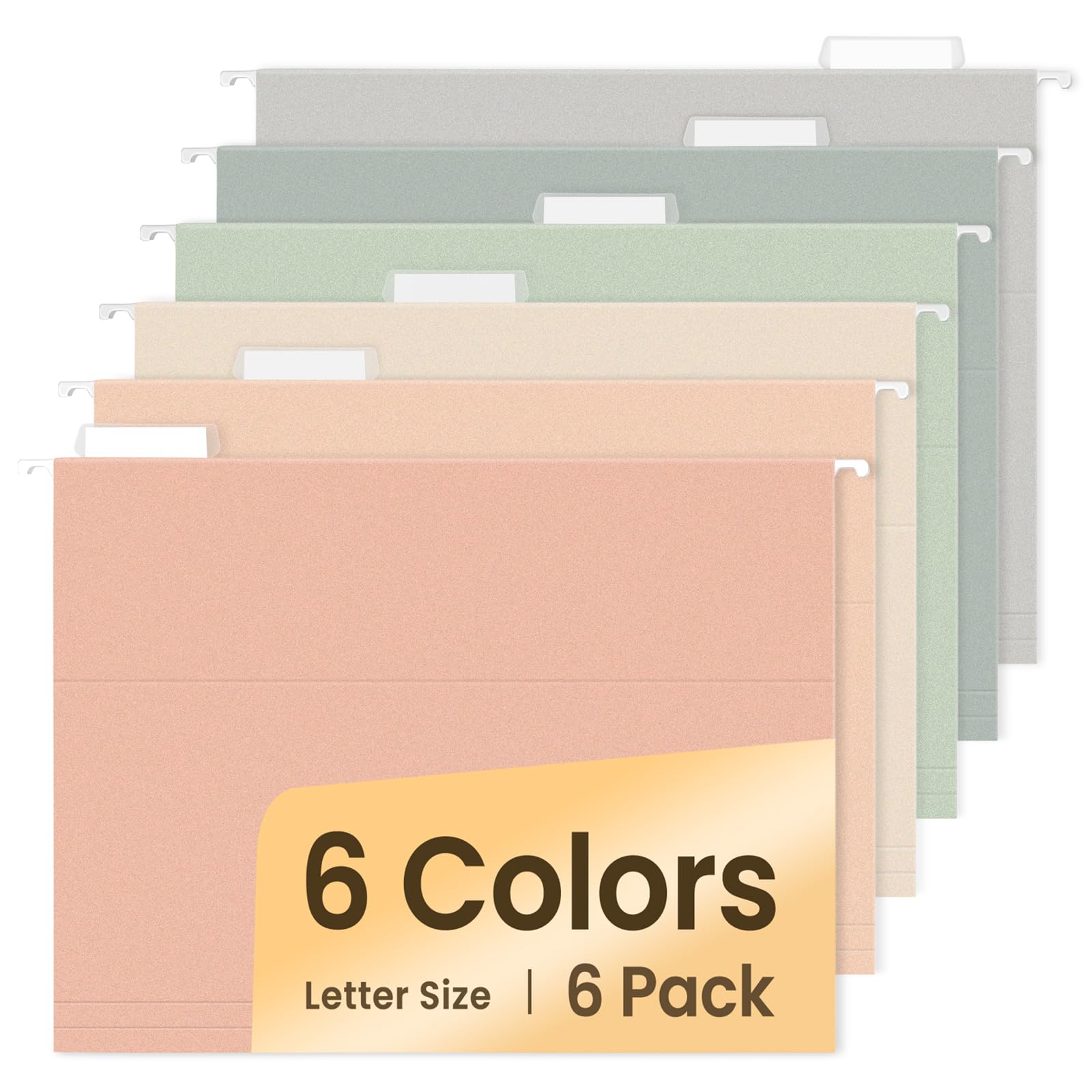 SUNEE 6-Pack Letter Size Hanging File Folders with 1/5-Cut Tabs - Morandi Color Office & Home Organization for Documents, Files, Papers - Perfect for Filing Cabinets, Desk Drawers & School Supplies
