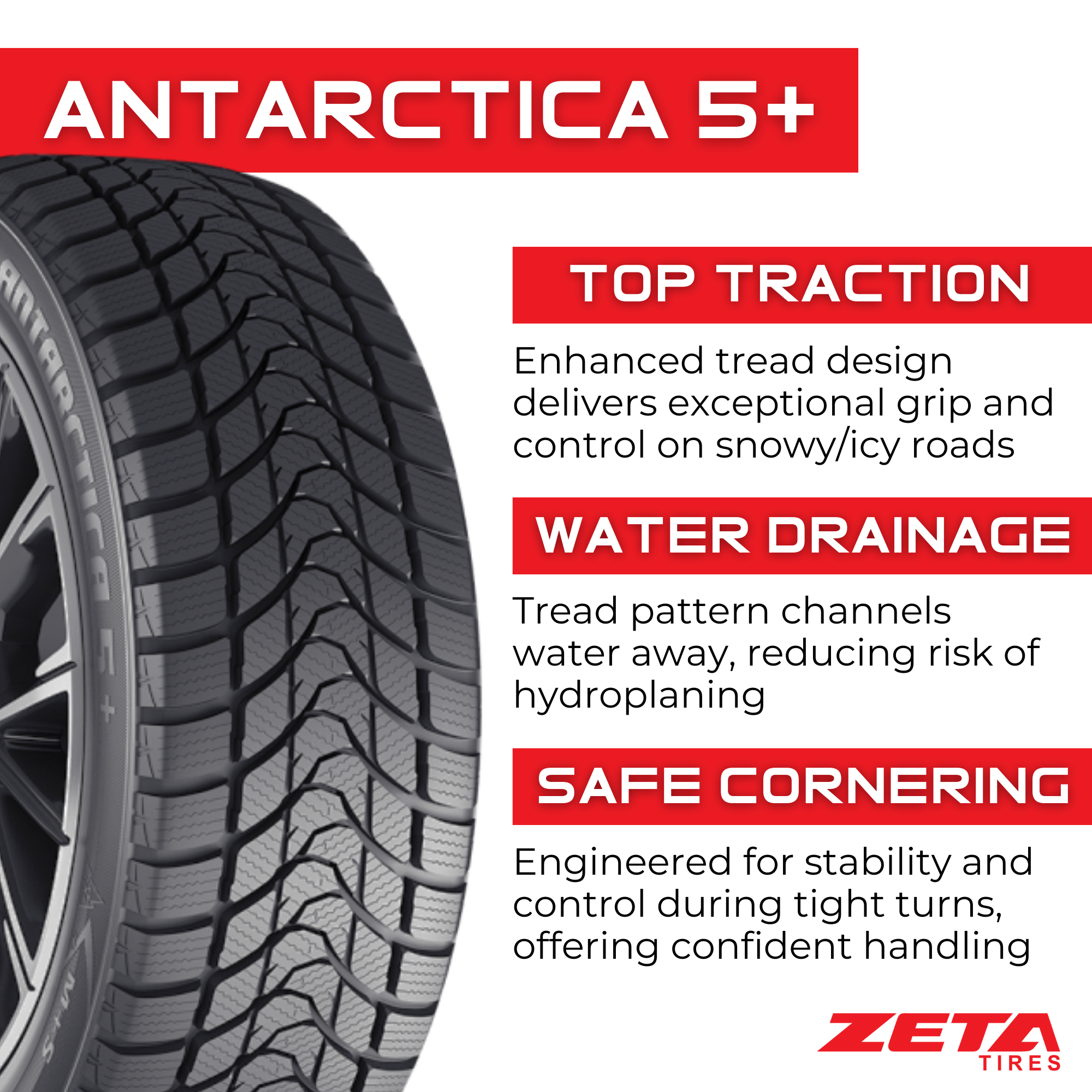175/65R14 Zeta Antarctica 5+ 82T All-Season Tires - High Performance Winter/Snow Tires for Cars, SUVs & Light Trucks - Perfect for Snowy Roads, Icy Conditions & Cold Weather Driving