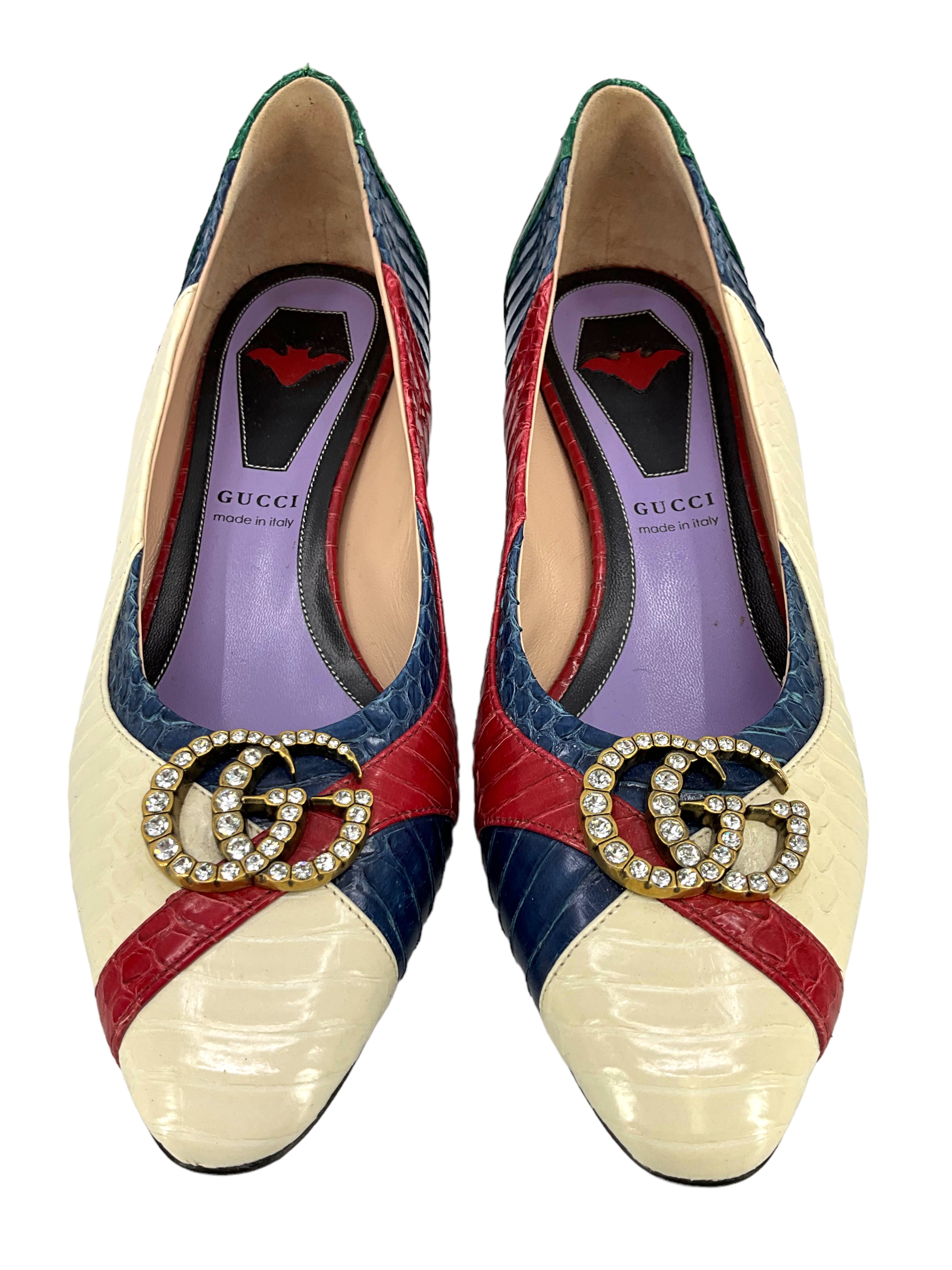 GUCCI Women's Snakeskin GG Logo Pumps - Size 7 US | Luxury Designer High Heels for Evening Parties, Weddings & Formal Events